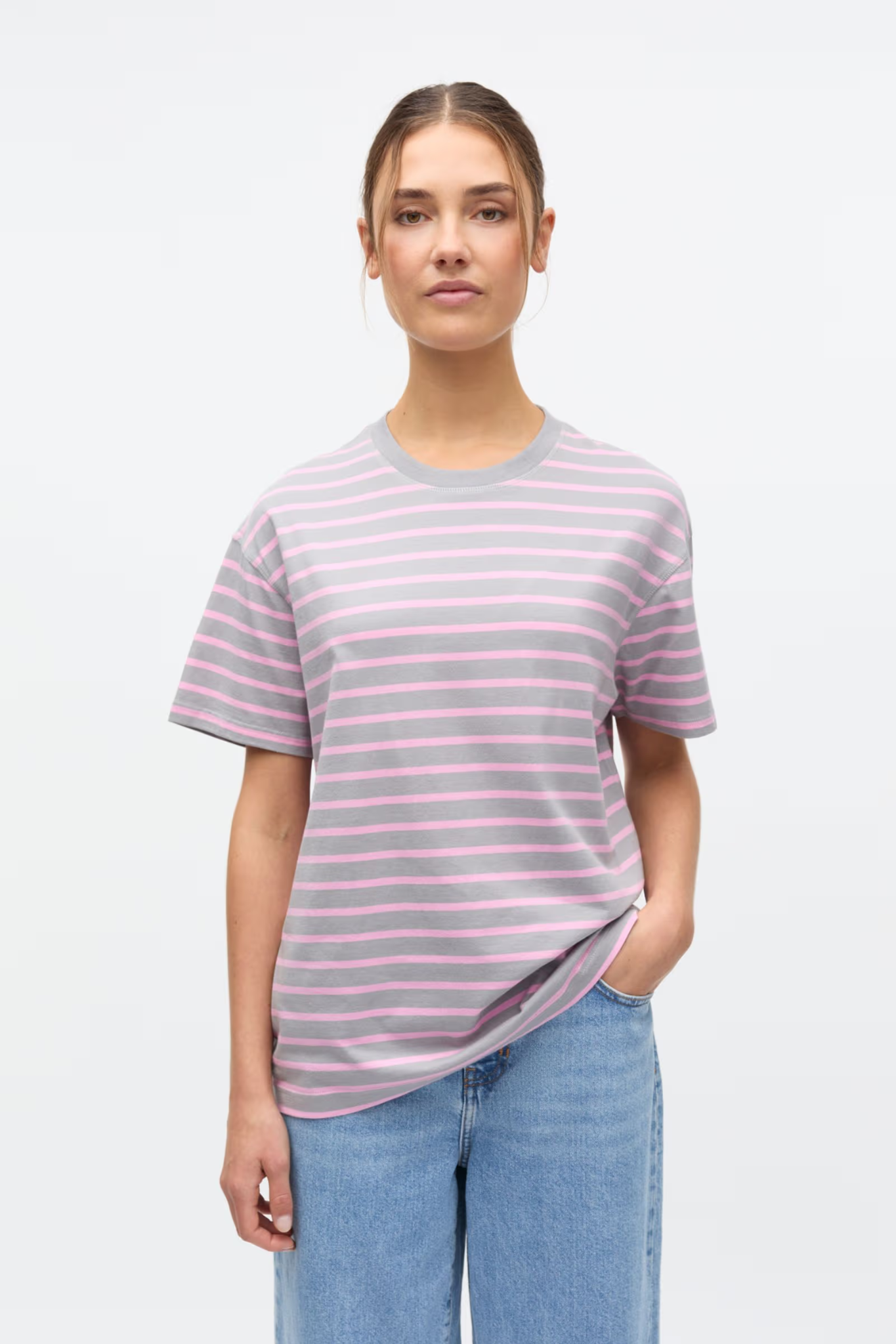 KULLA SS STRIPE T- SHIRT - BONBON GRAY STRIPE