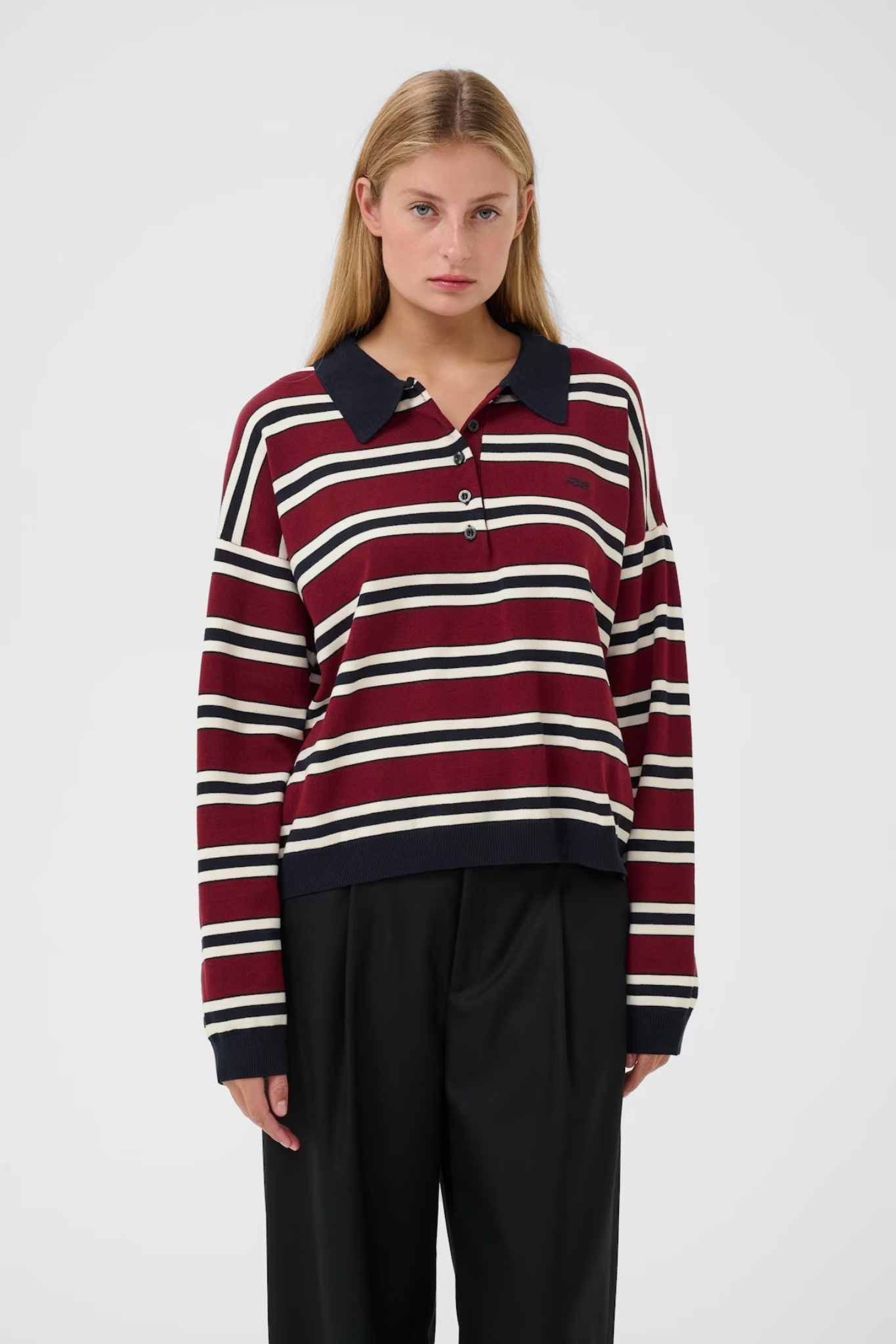 PAIGE POLO PULLOVER - CABERNET/ SKYCAPTAIN/ EGRET