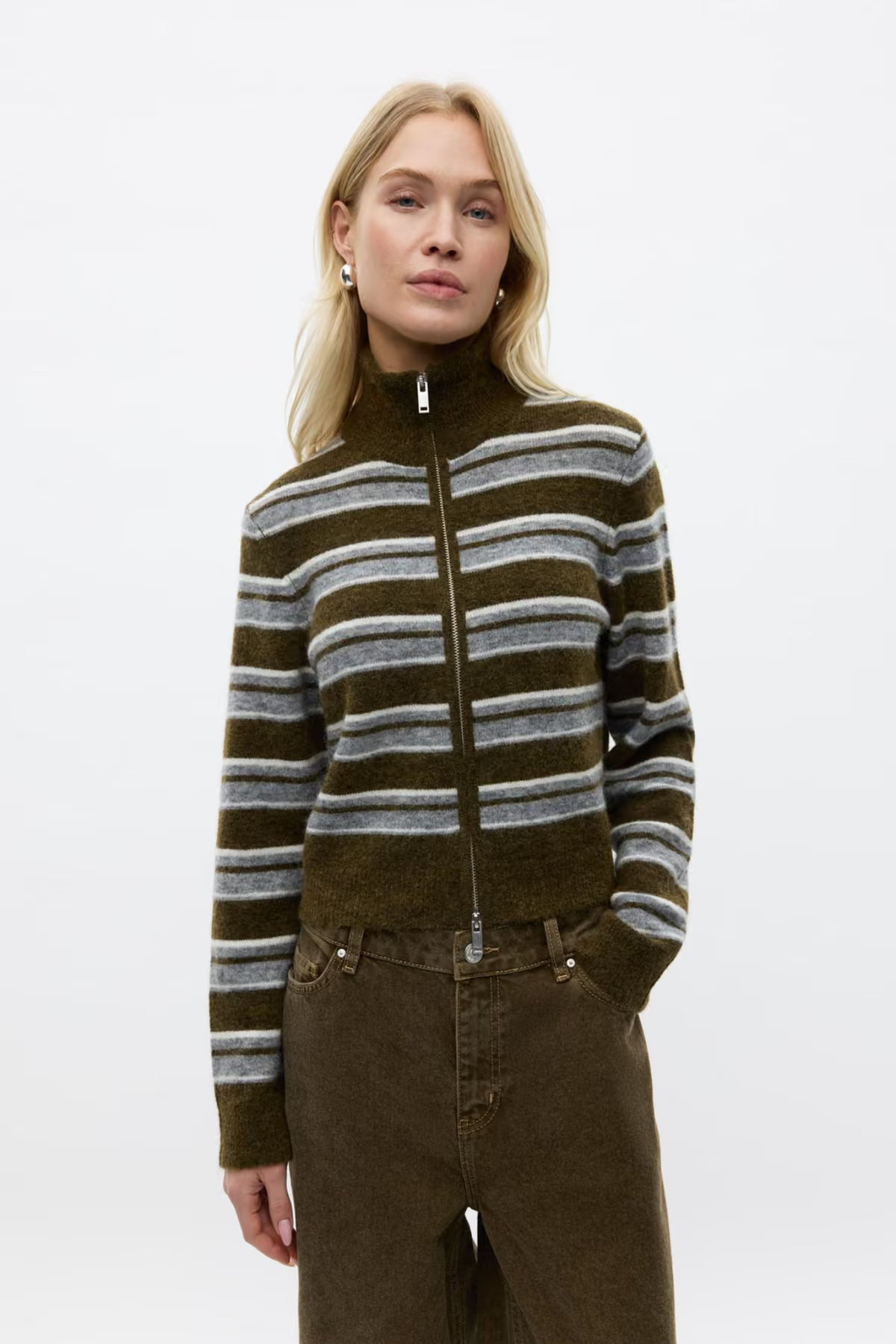 BESSIE LS CARDIGAN - OLIVE STRIPE