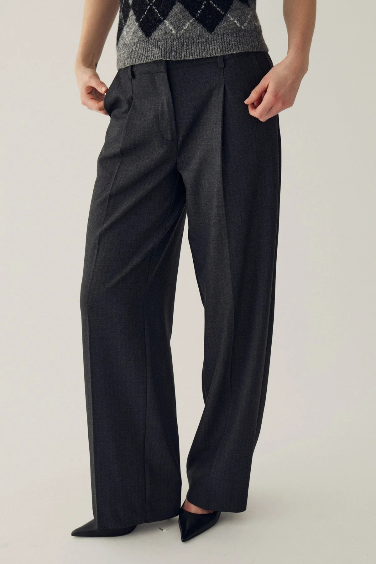 MAHALA PANTS - GREY HERRINGBONE