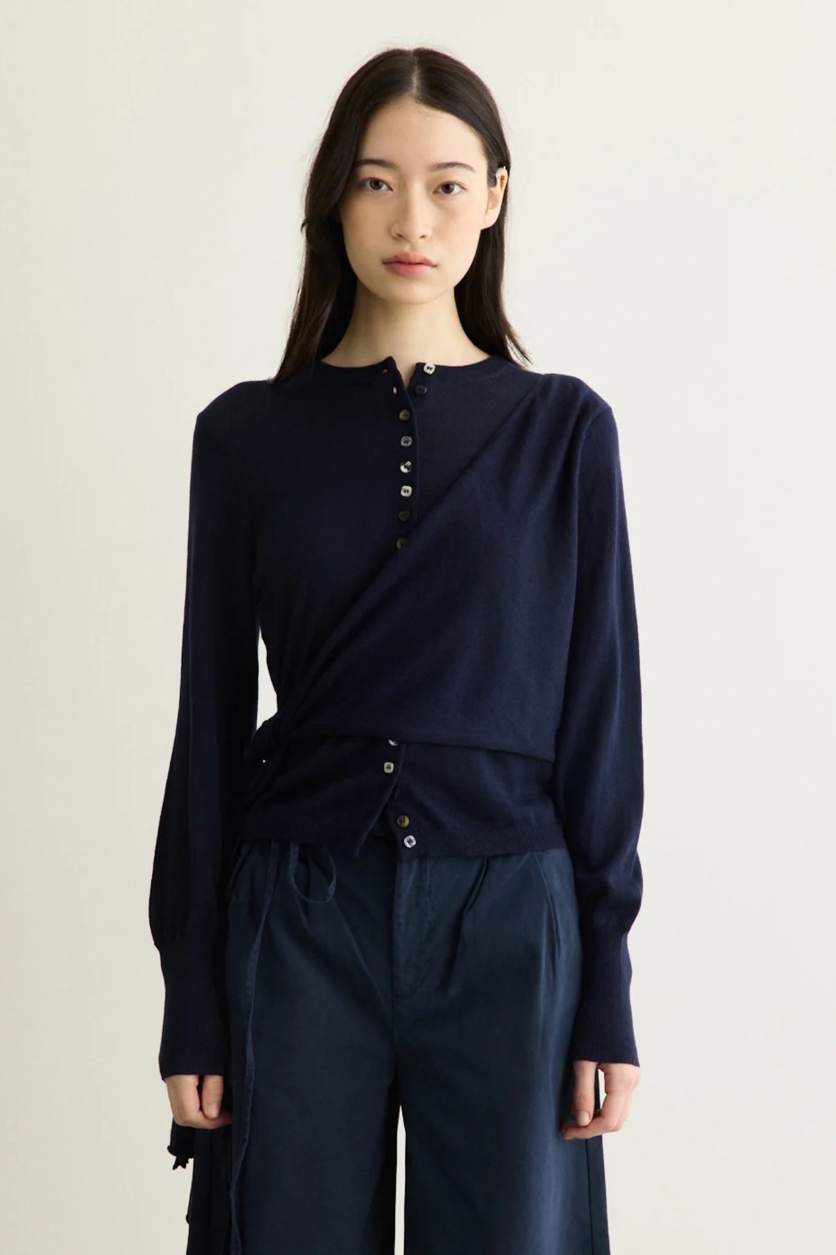 VENNA WRAP MERINO WOOL CARDIGAN - NAVY