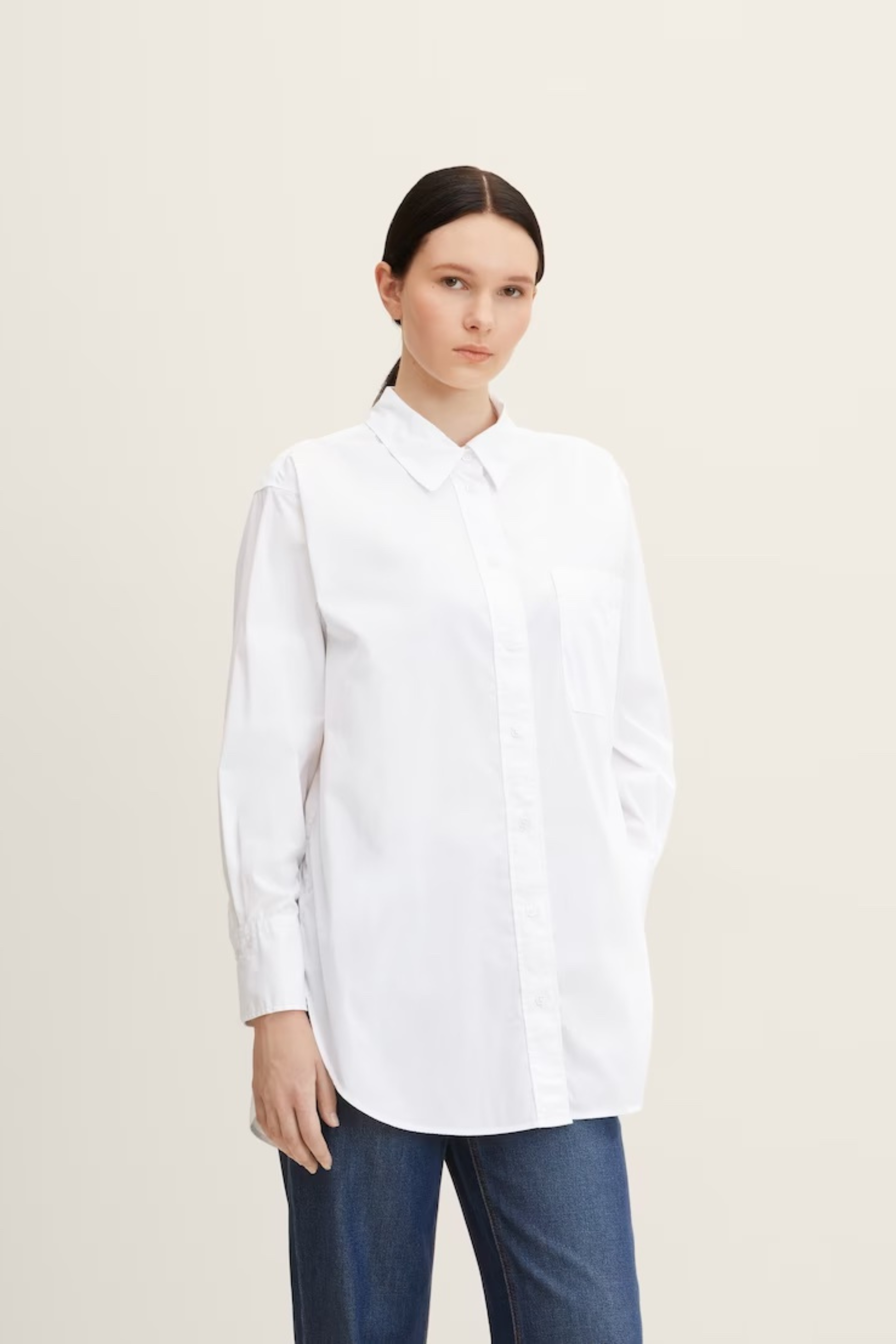 LONG SHIRT WITH CHEST POCKET - WHITE