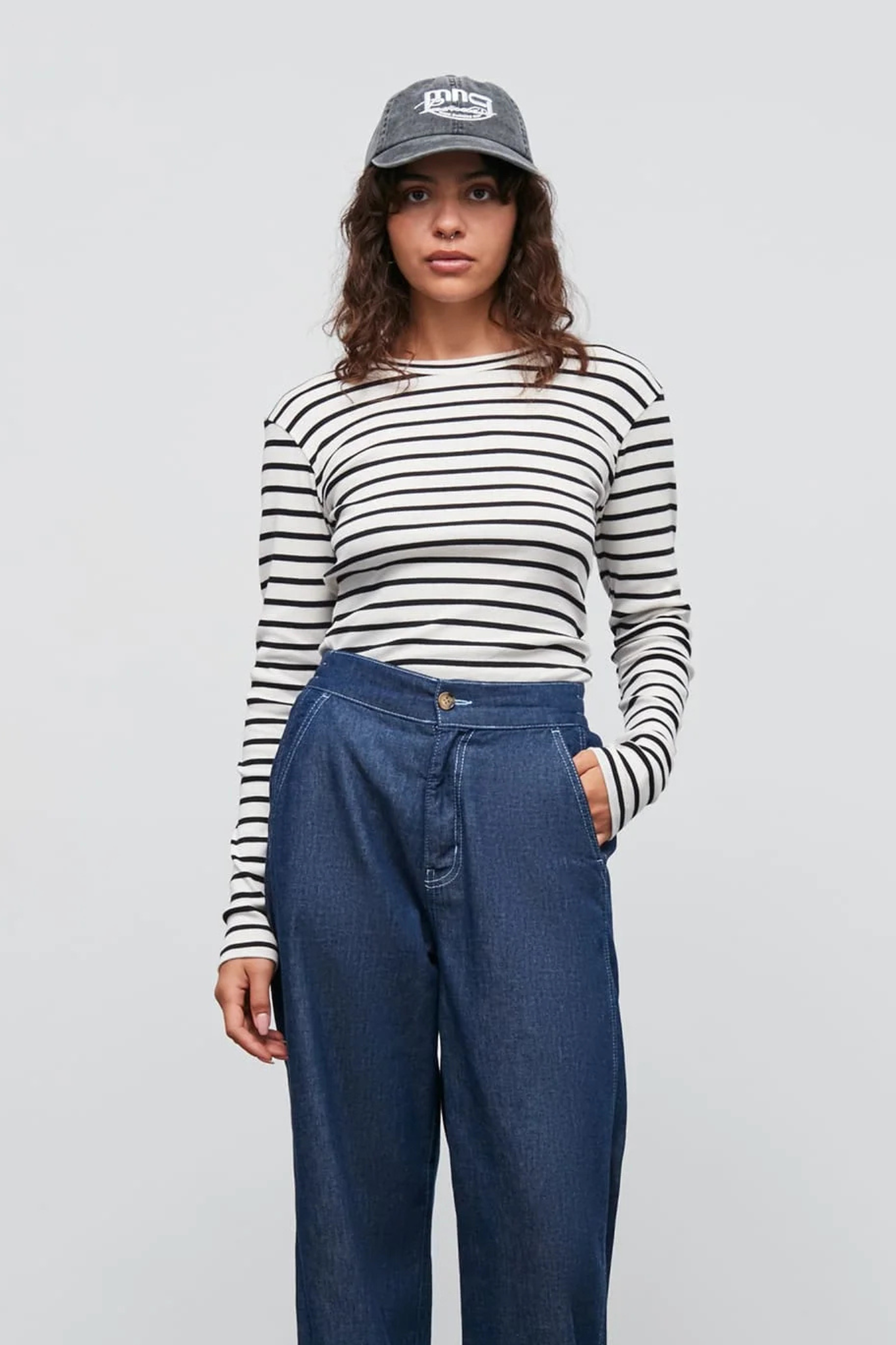 2X2 COTTON STRIPE TUBA TEE LS - BLACK/VANILLA ICE
