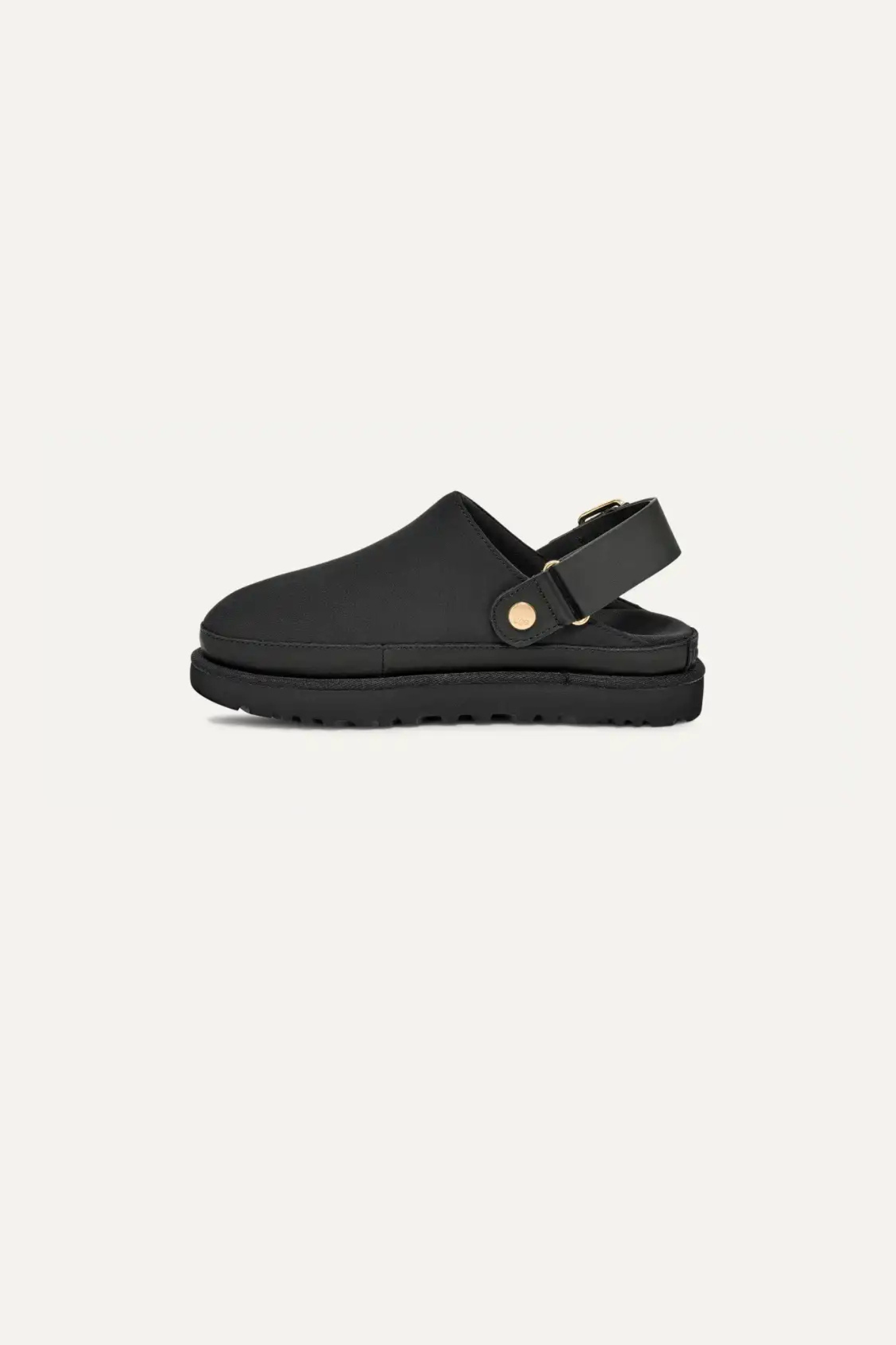 UGG women goldenstar villa clog in black. Side view