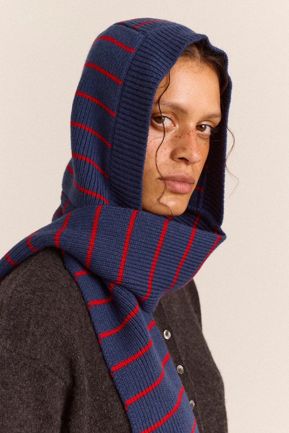 HOODED SCARF - BLUE STRIPE