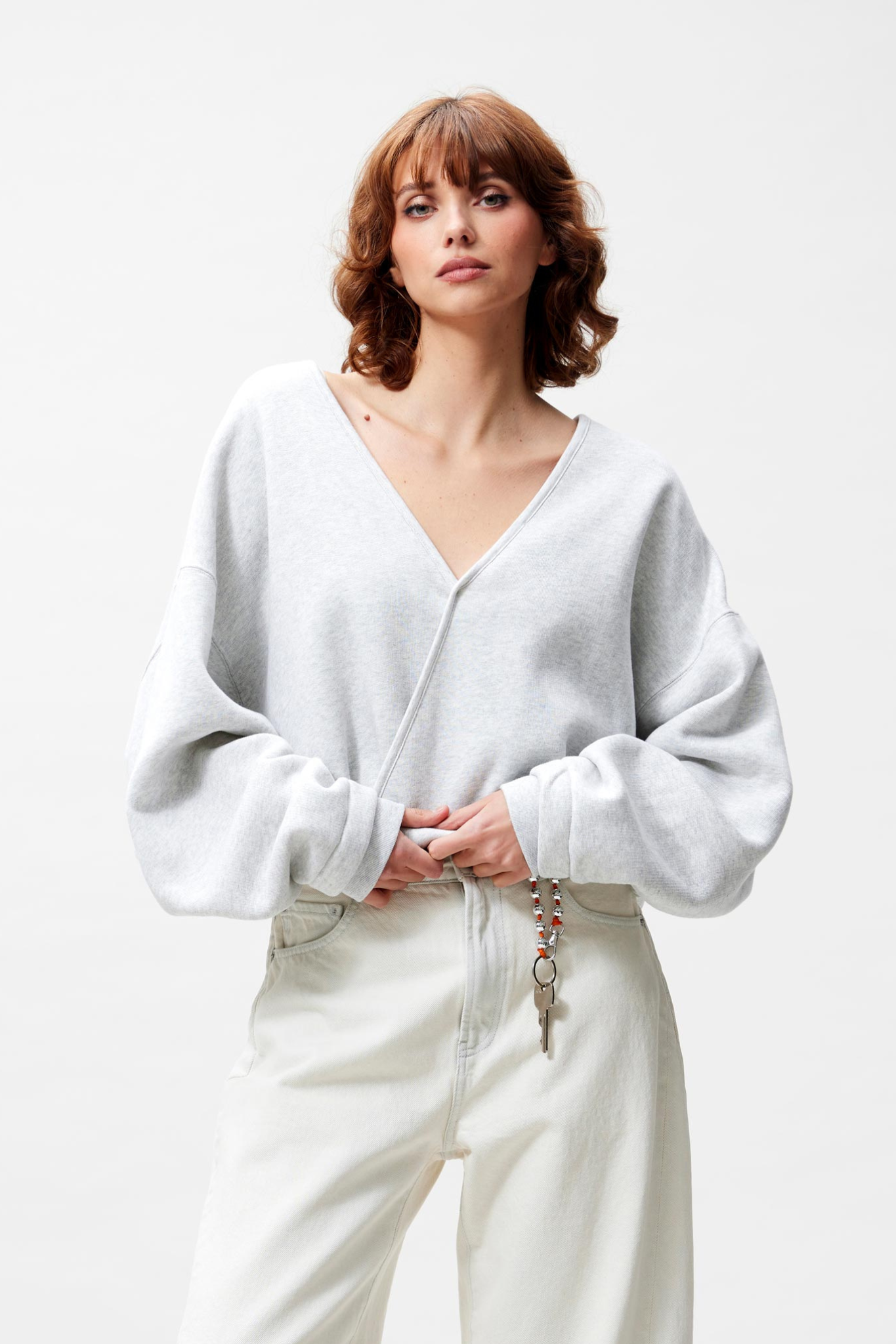 BACK DETAILED SWEATER - LIGHT GREY MELANGE