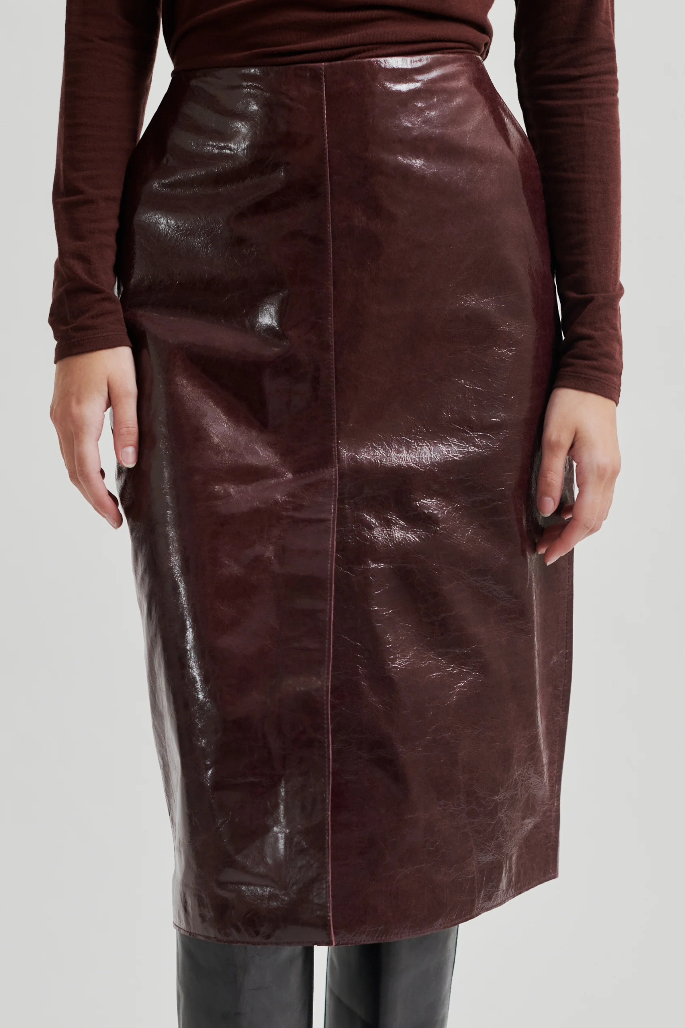 QUEENS LEATHER SKIRT - BITTER CHOCOLATE