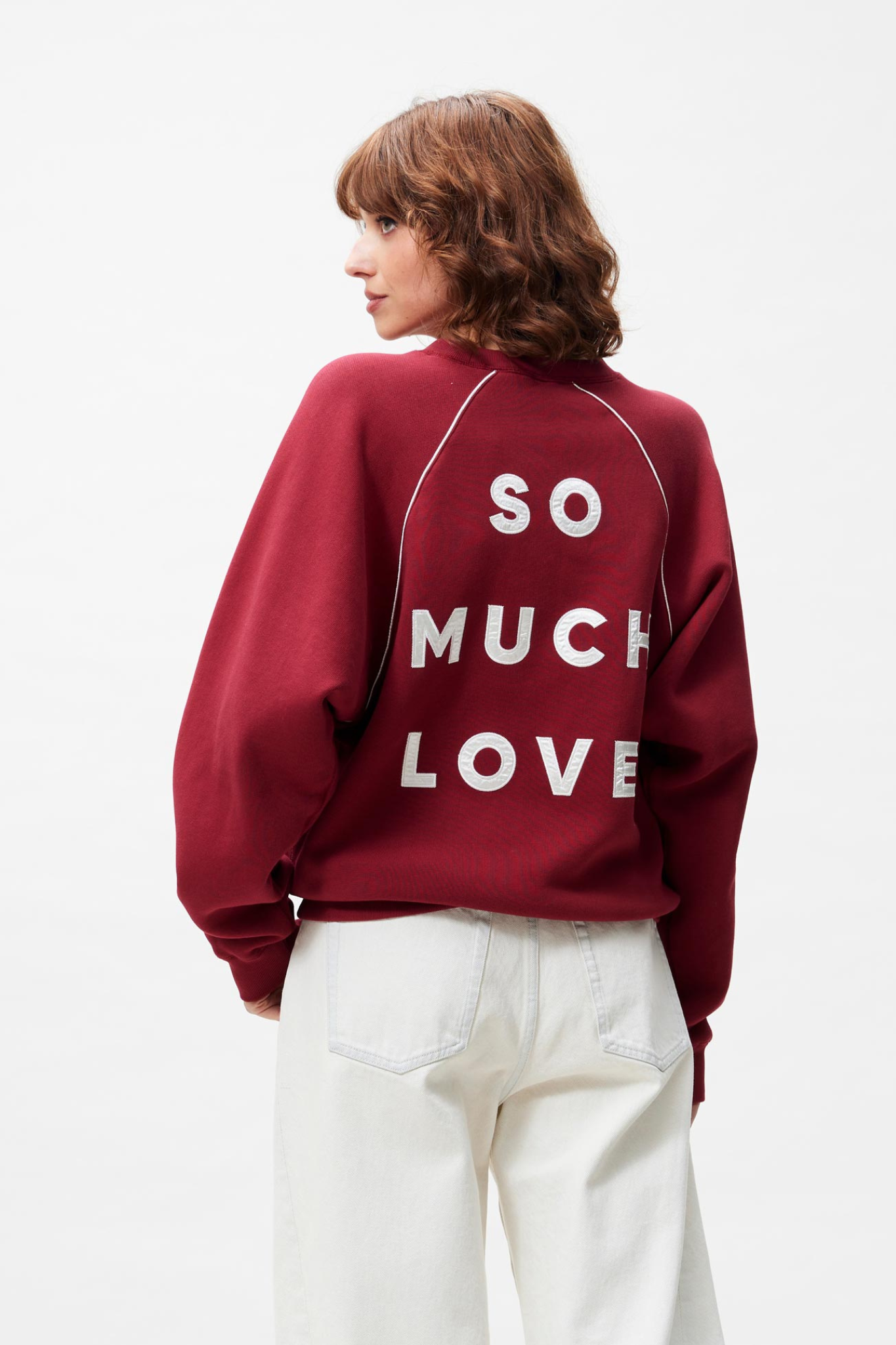 GRAPHIC SWEATER WITH PIPING - RHUBARB