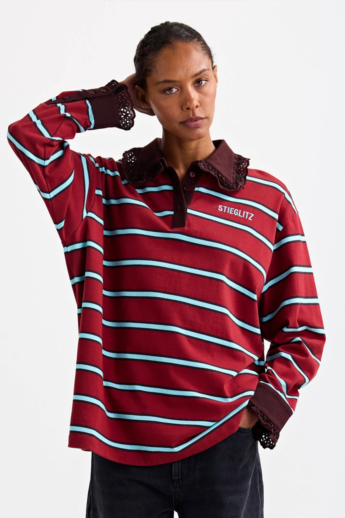 CIRA POLO LONGSLEEVE LACE CUFF - MERLOT