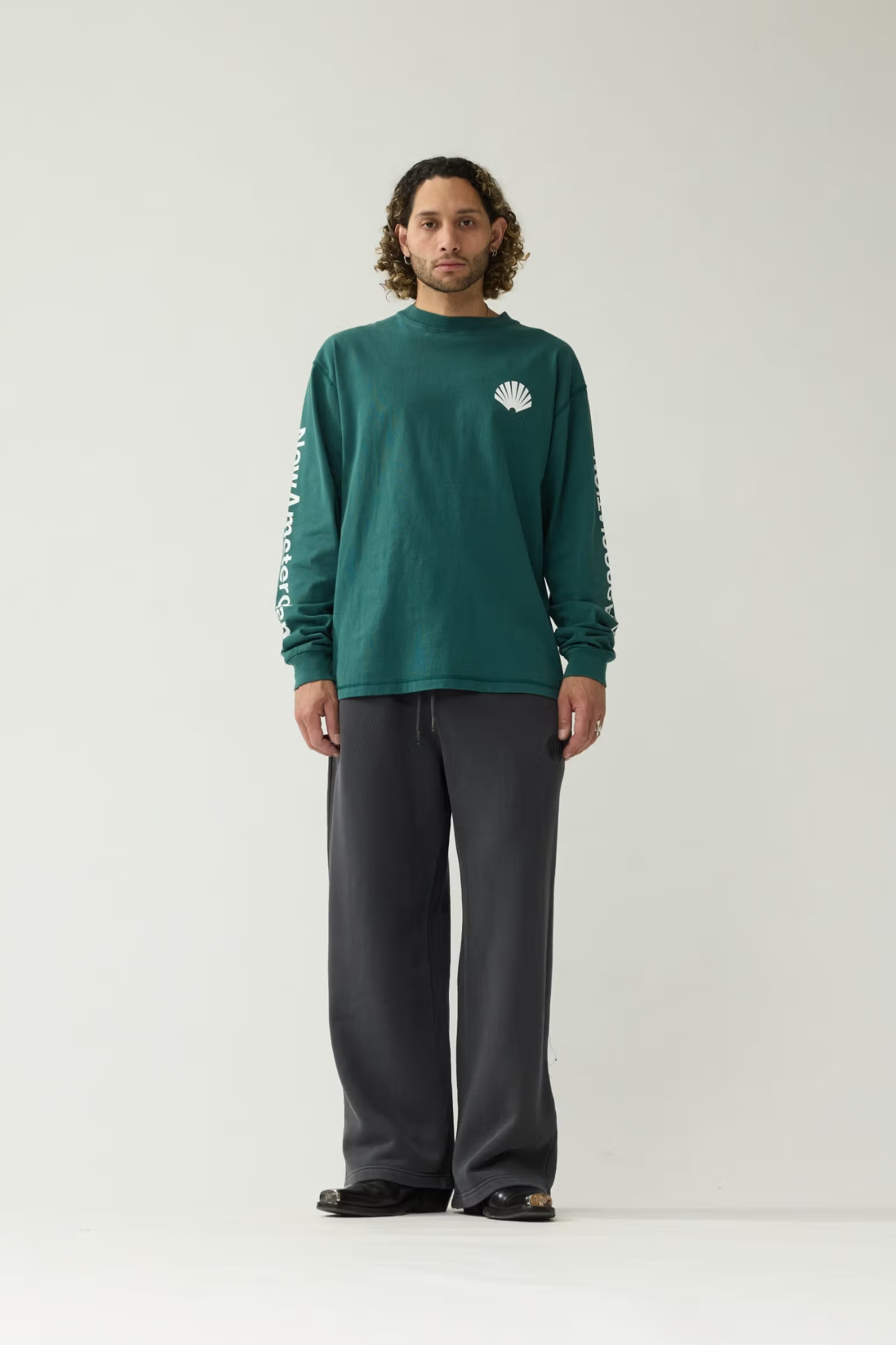 LOGO LONGSLEEVE T-SHIRT - BOTTLE GREEN/WHITE