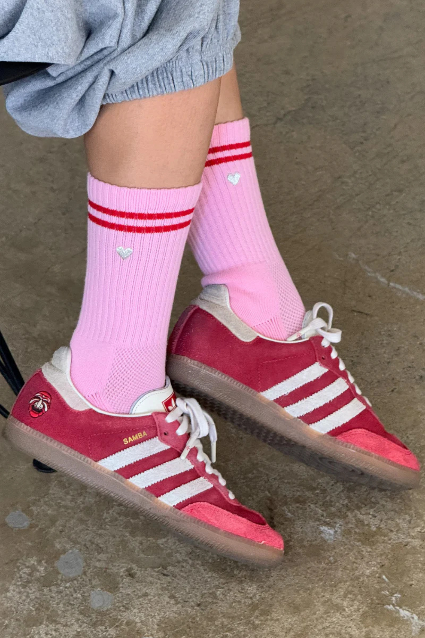 EMBROIDERED BOYFRIEND SOCKS - AMOUR PINK + HEART