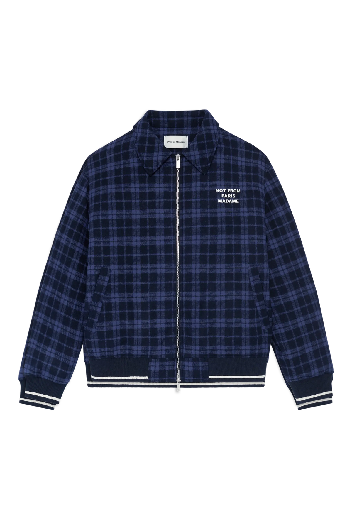 CHECK FLANNEL WITH SLOGAN JACKET - NAVY