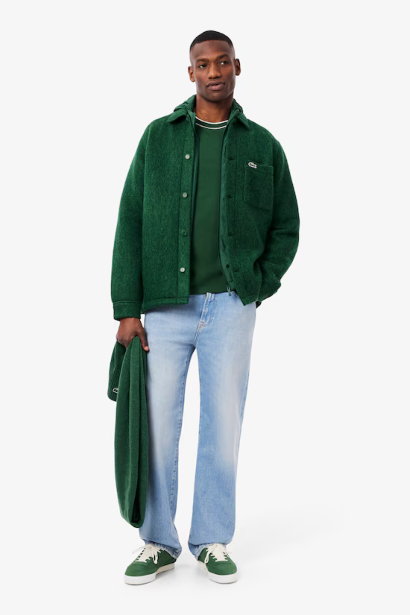 WOOL BLENDED FELT SHIRT - GREEN