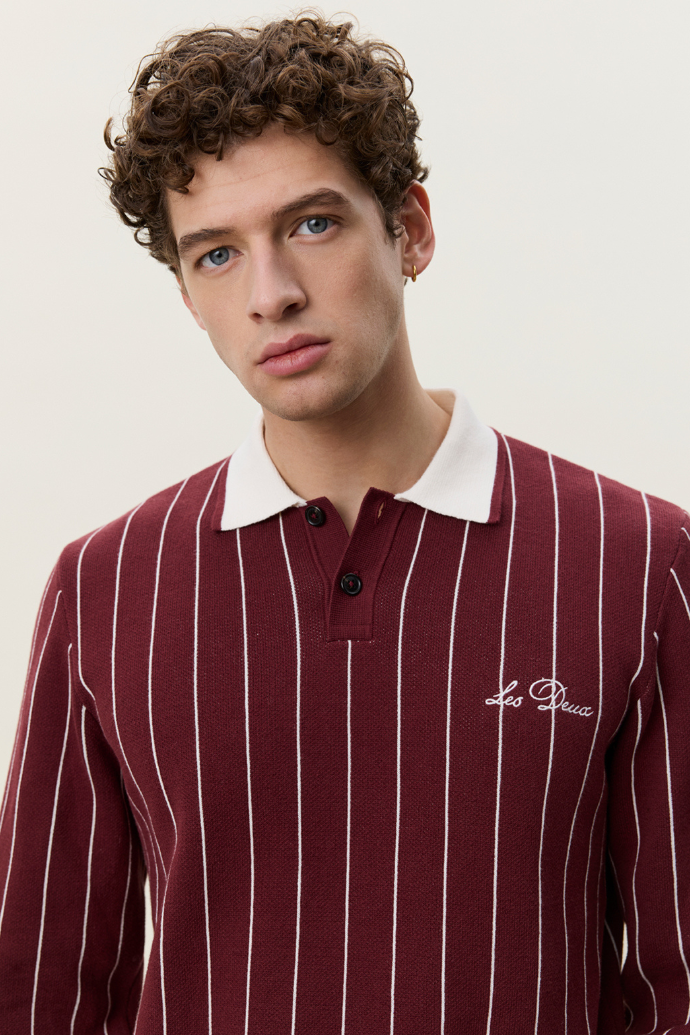 SIGNATURE KNITTED LS POLO - CHOCOLATE TRUFFLE RED