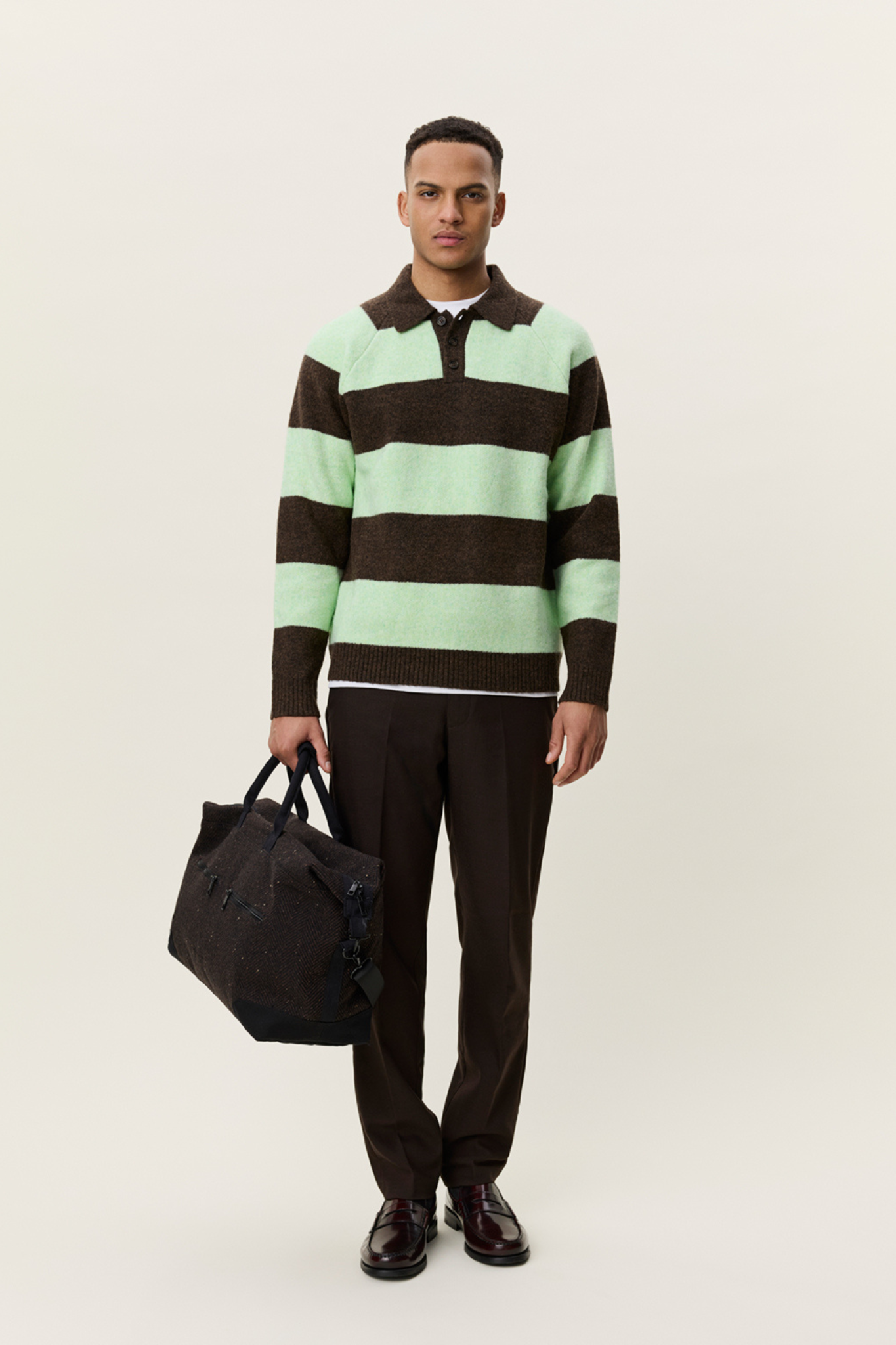 STRIPED MELANGE KNITTED POLO - MOUNTAIN GREY MELANGE