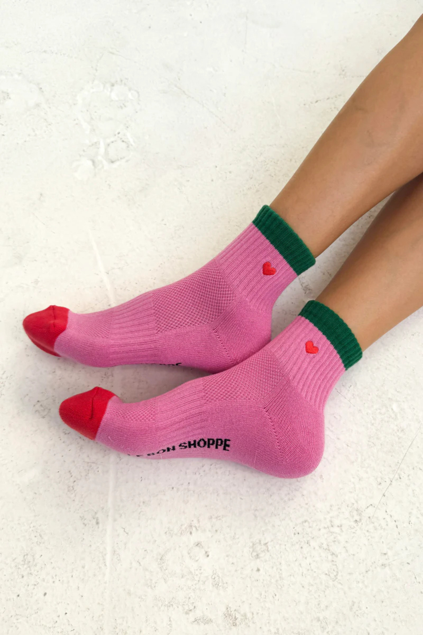 EMBROIDERED GIRLFRIEND SOCKS - ROSE GREEN + HEART