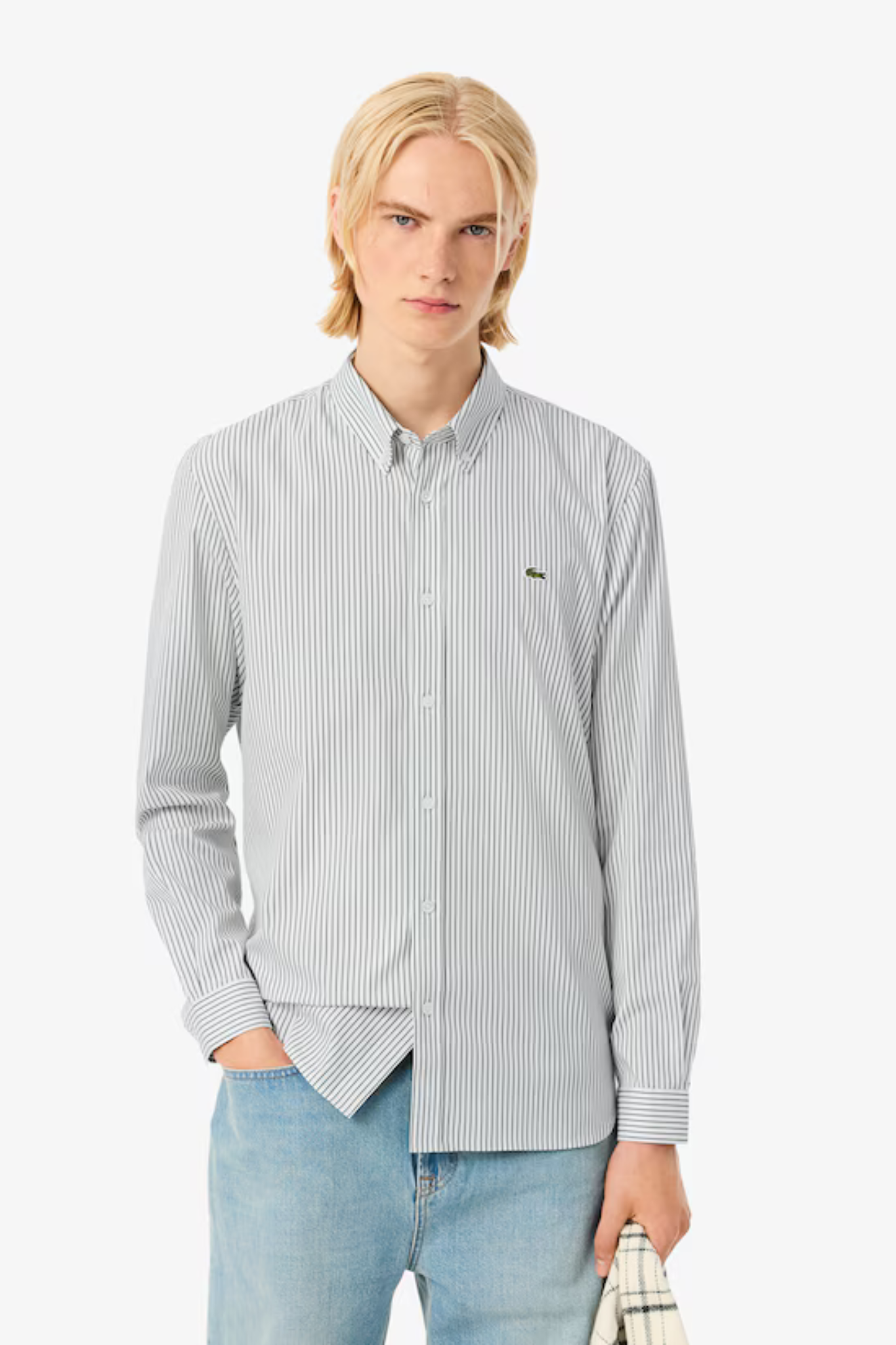 STRIPED PINPOINT SHIRT - WHITE/GREEN