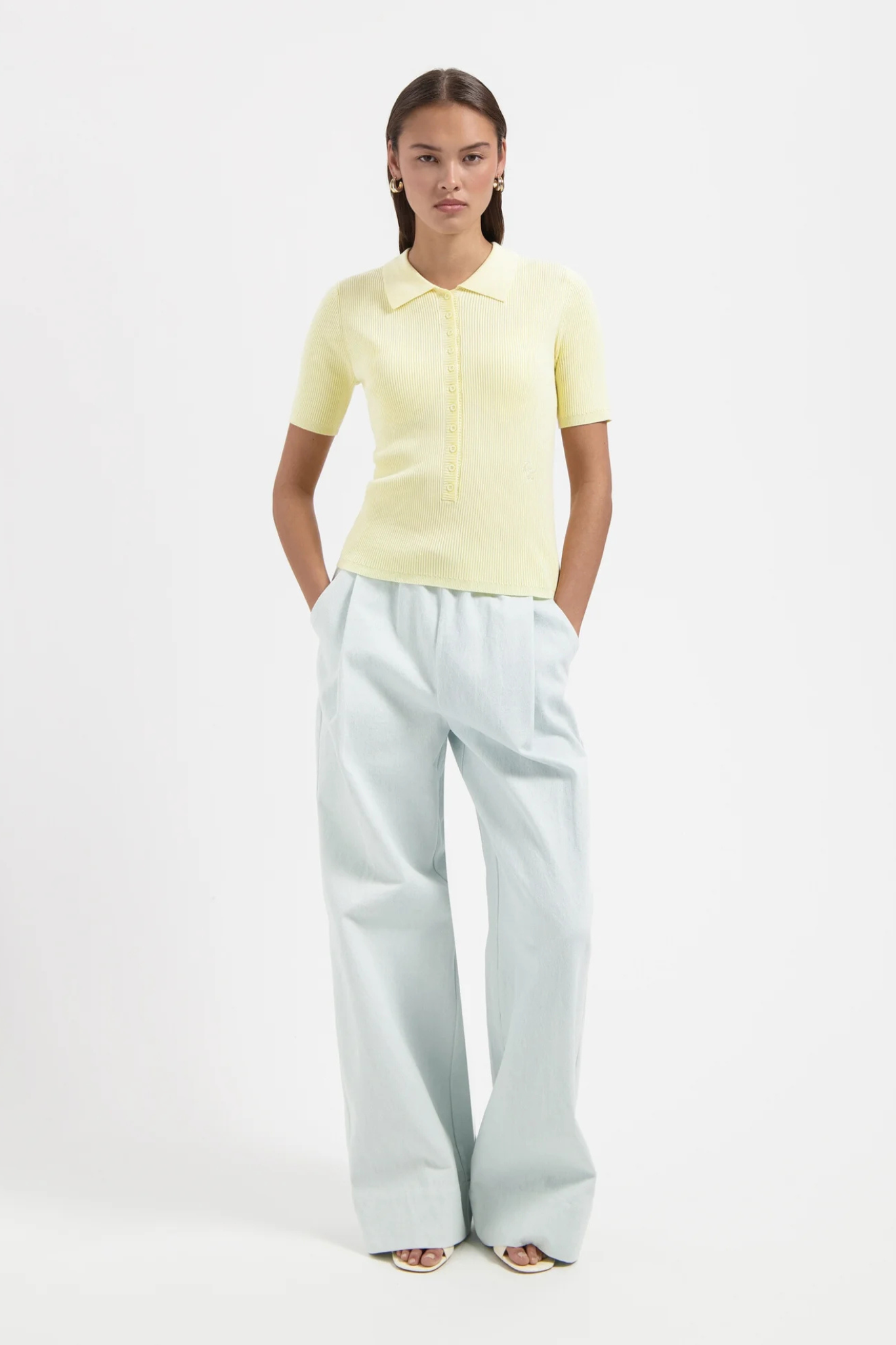 LIZ SS POLO KNIT - LIGHT YELLOW