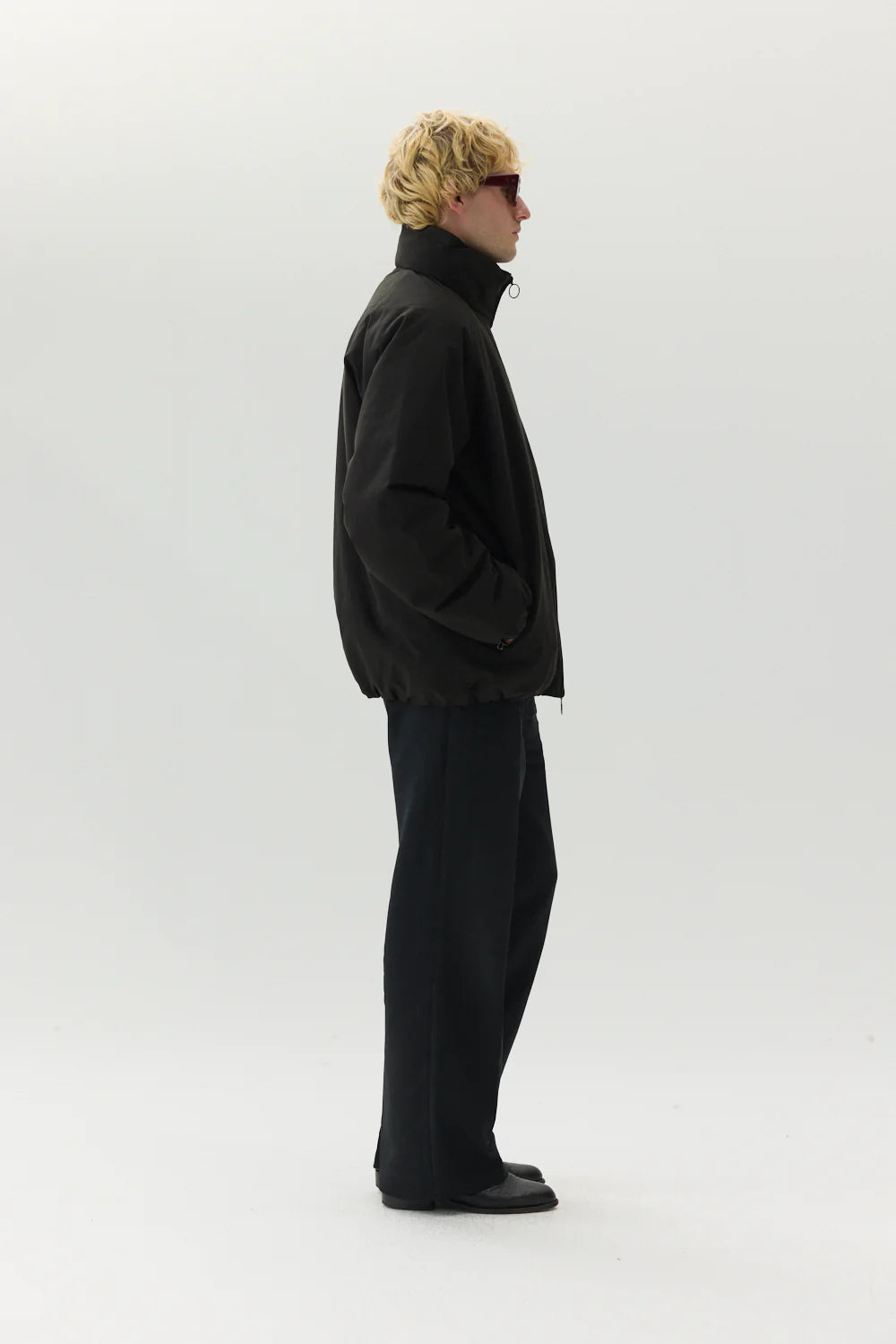 SHORT TRACKER POLY RAYON JACKET - BLACK