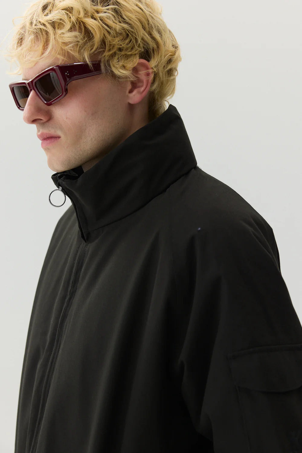 SHORT TRACKER POLY RAYON JACKET - BLACK