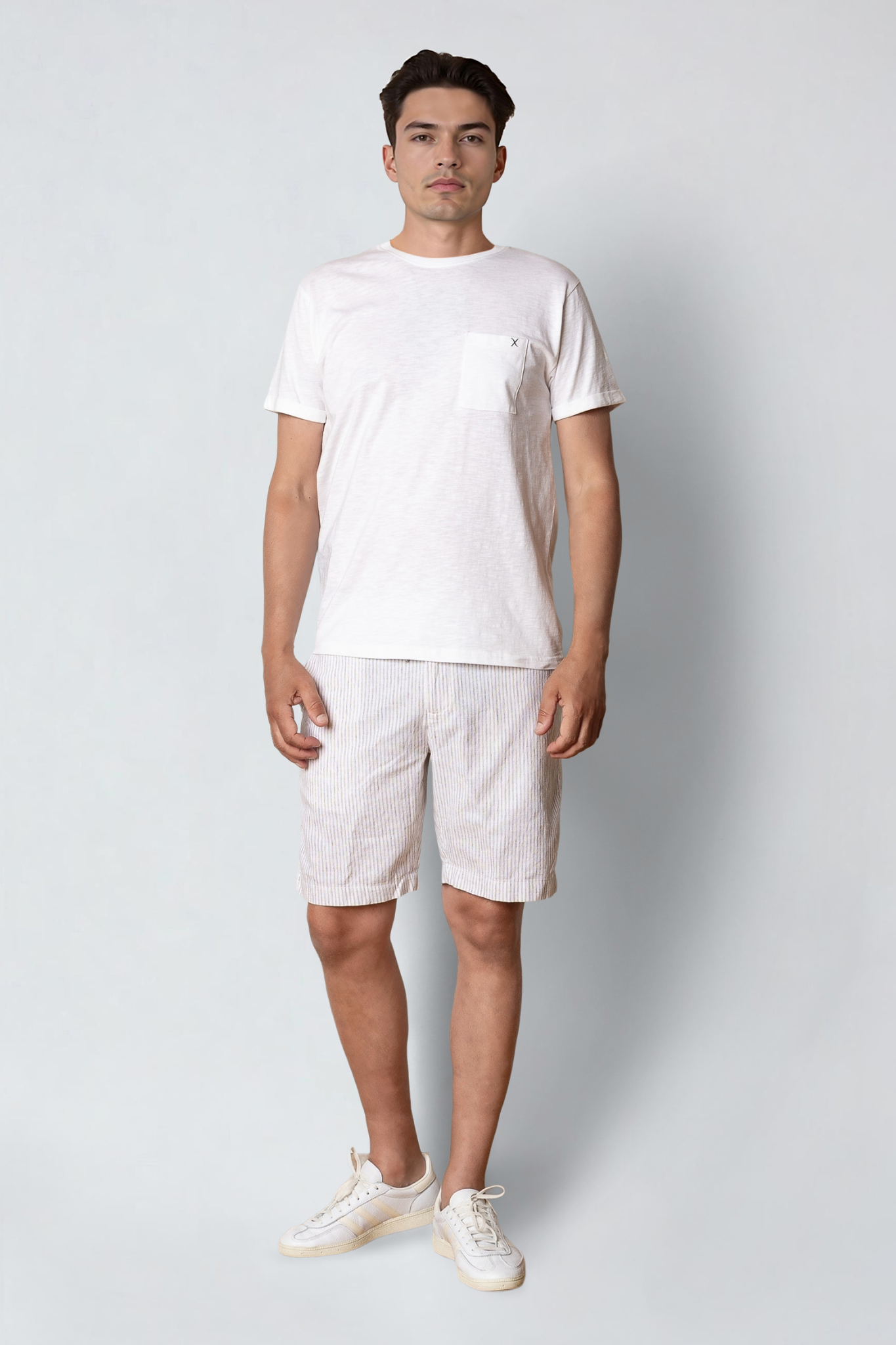 BARCELONA LUCA STRIPED SHORTS - WHITE/SHITAKE