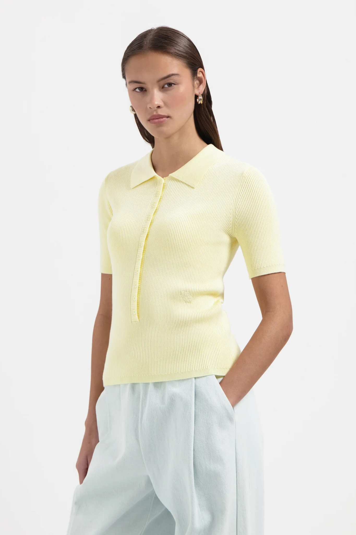 LIZ SS POLO KNIT - LIGHT YELLOW