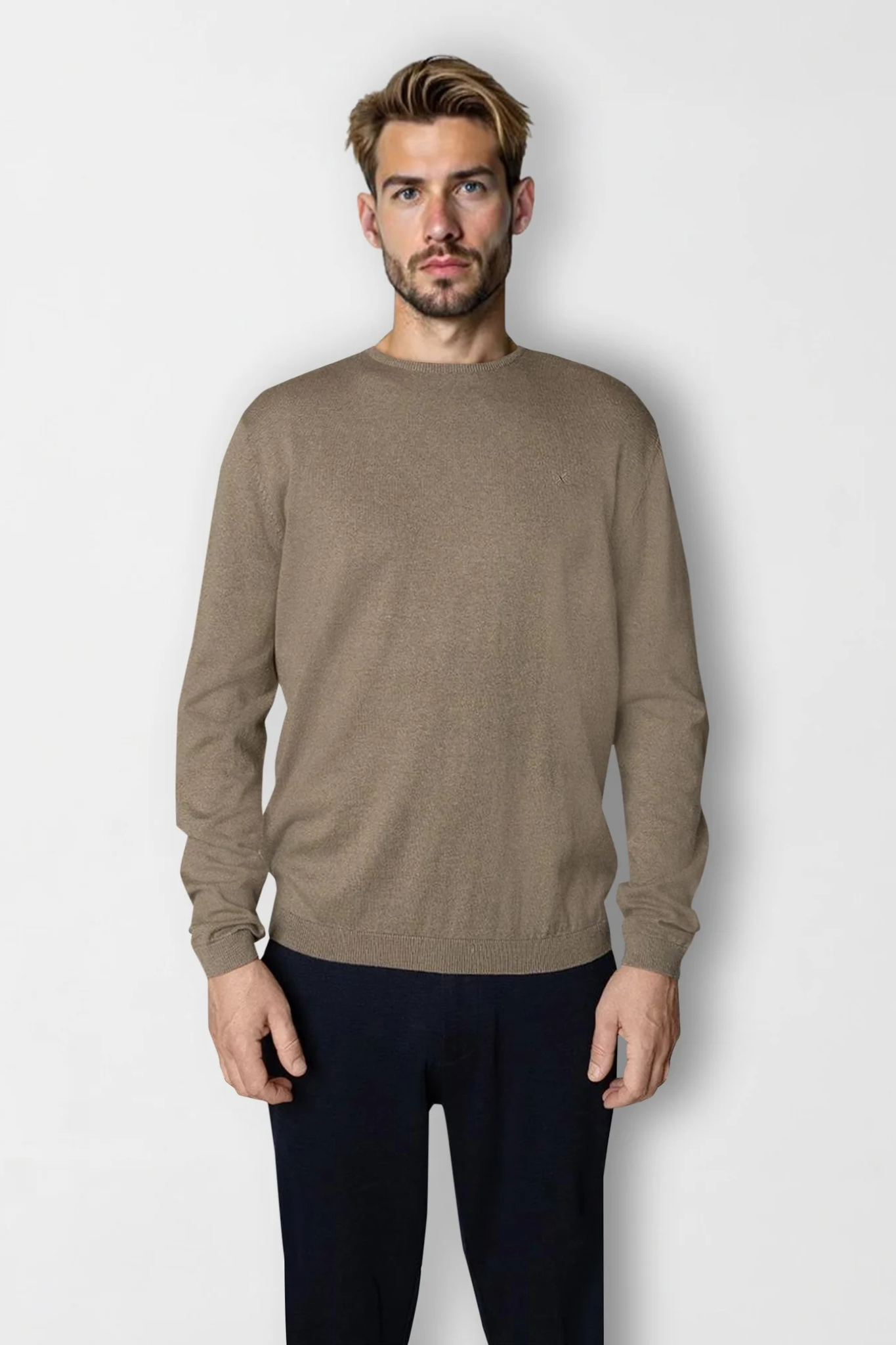 CLAUDE CREWNECK KNIT SWEATER - DARK BEIGE MELANGE