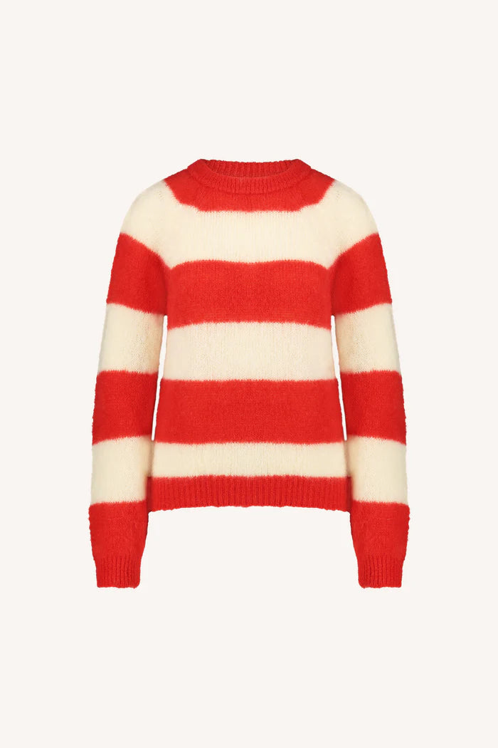 By-Bar Sian striped pullover in red and white. Front flatlay view