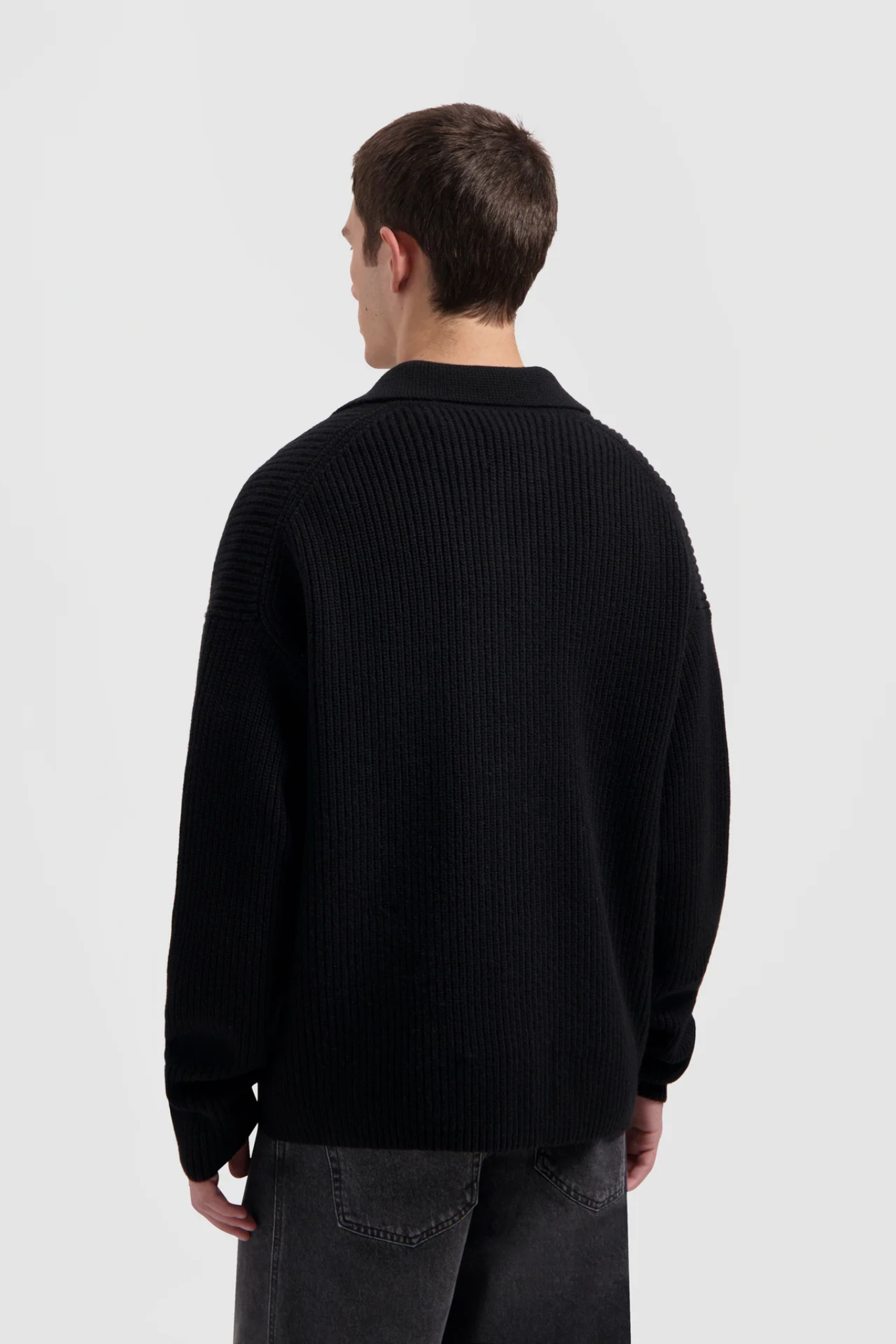 KNITTED ZIP CRDIGAN - BLACK