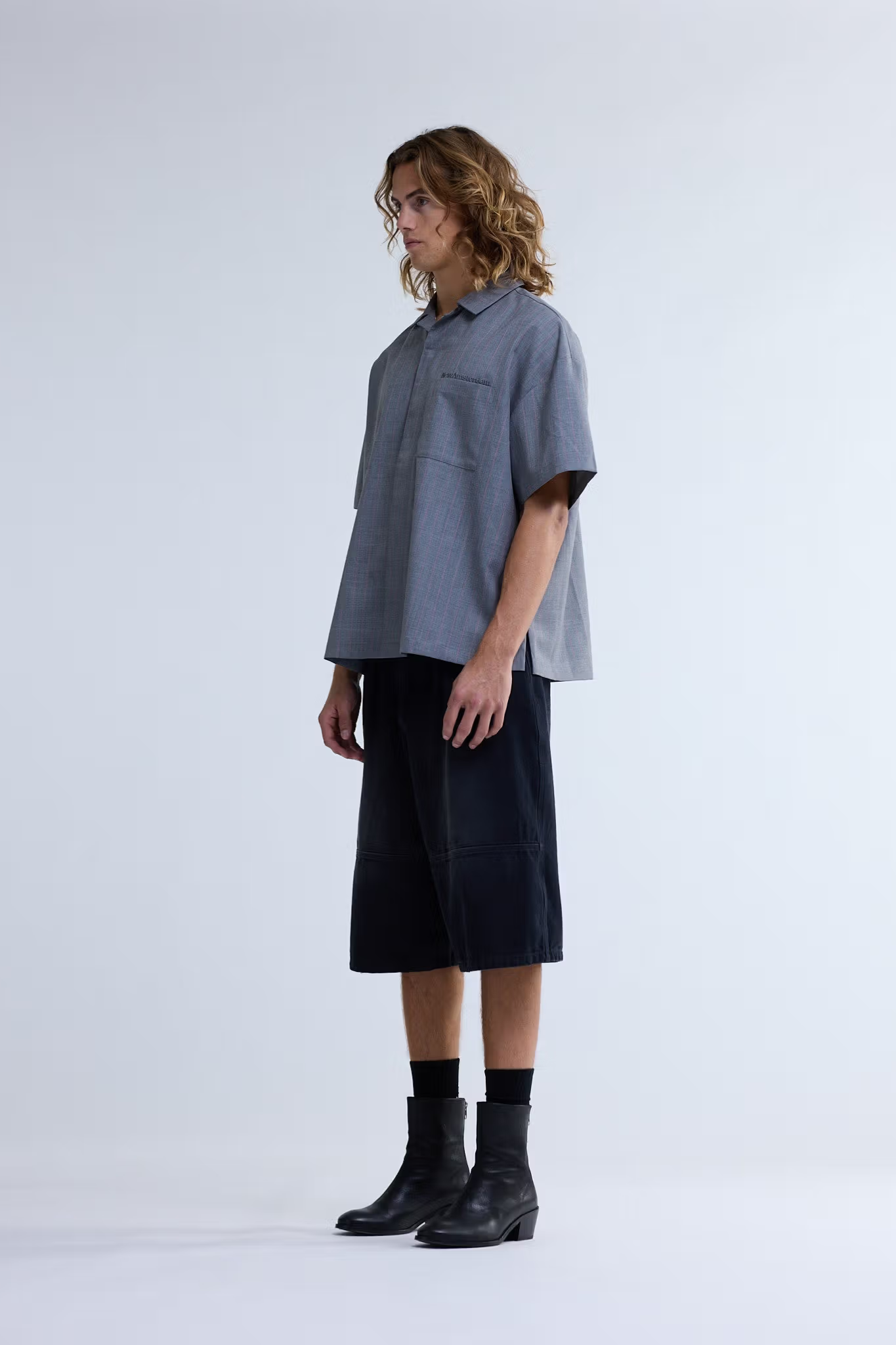WIJK WOOL SHIRT - GREY/PINK PINSTRIPES