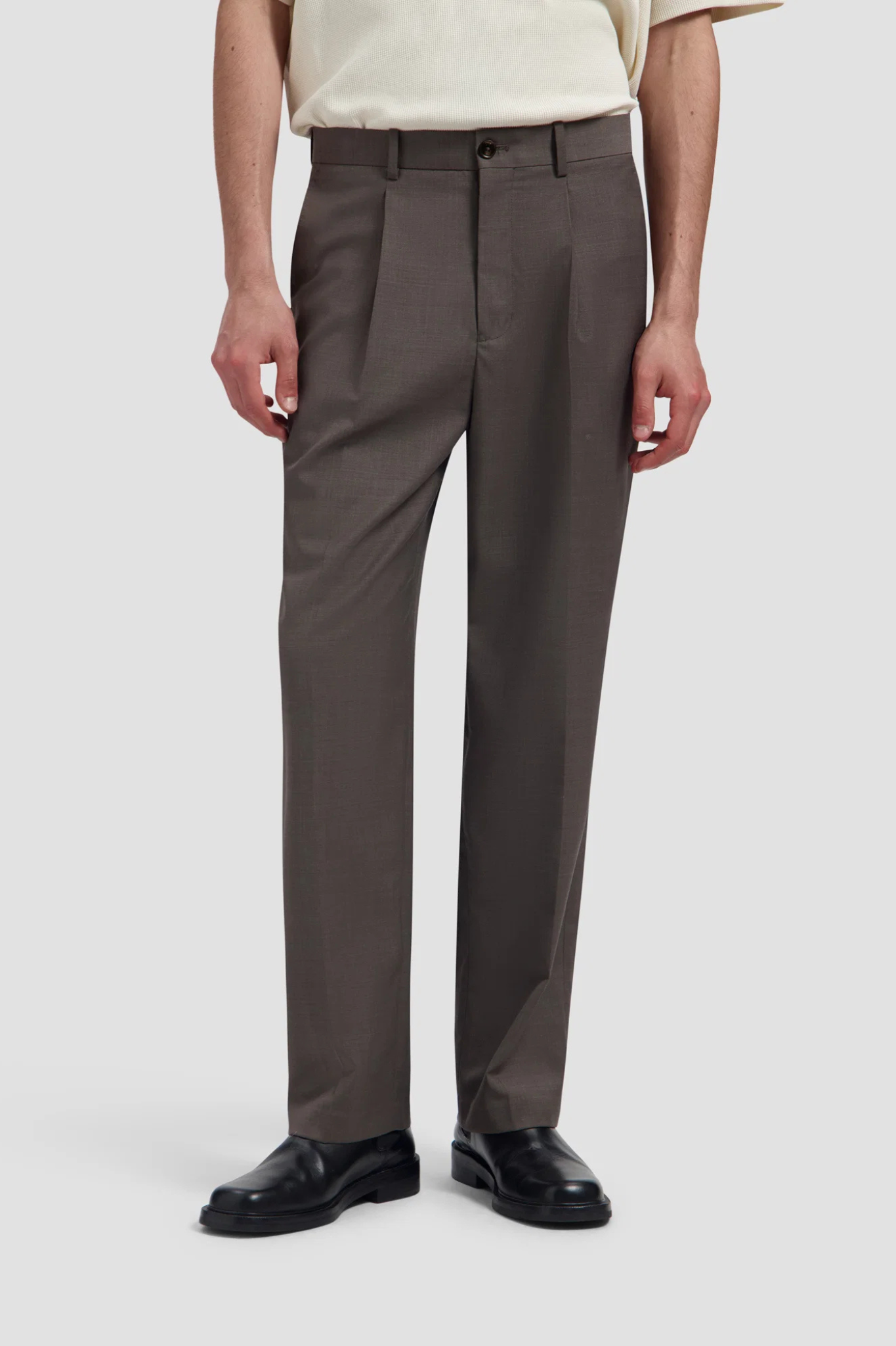REGULAR WOOL PLEATED PANTS - CHOCOLATE CHIP