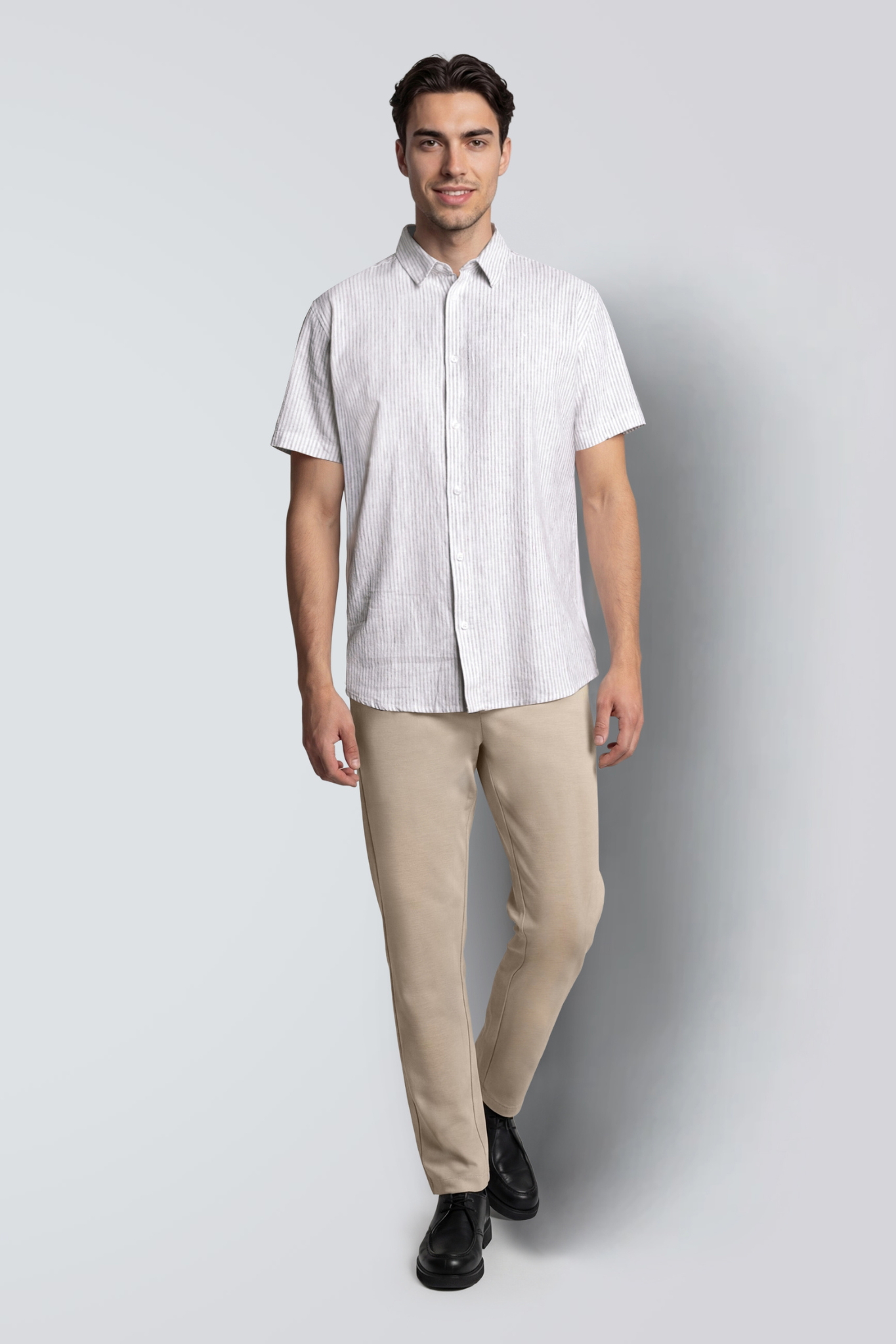 LUCA STRIPED S/S SHIRT - WHITE/SHITAKE