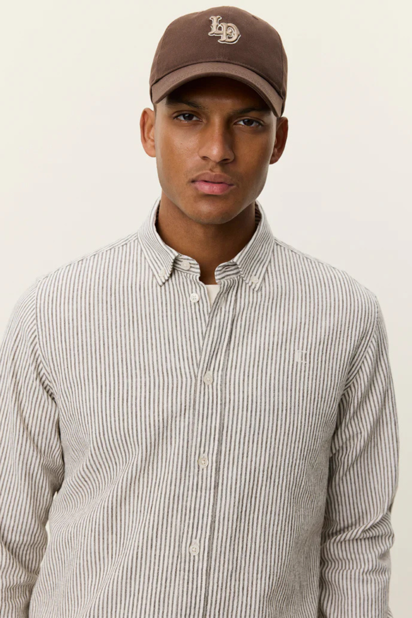 KONRAD STRIPE COTTON LINEN SHIRT - TEAK BROWN