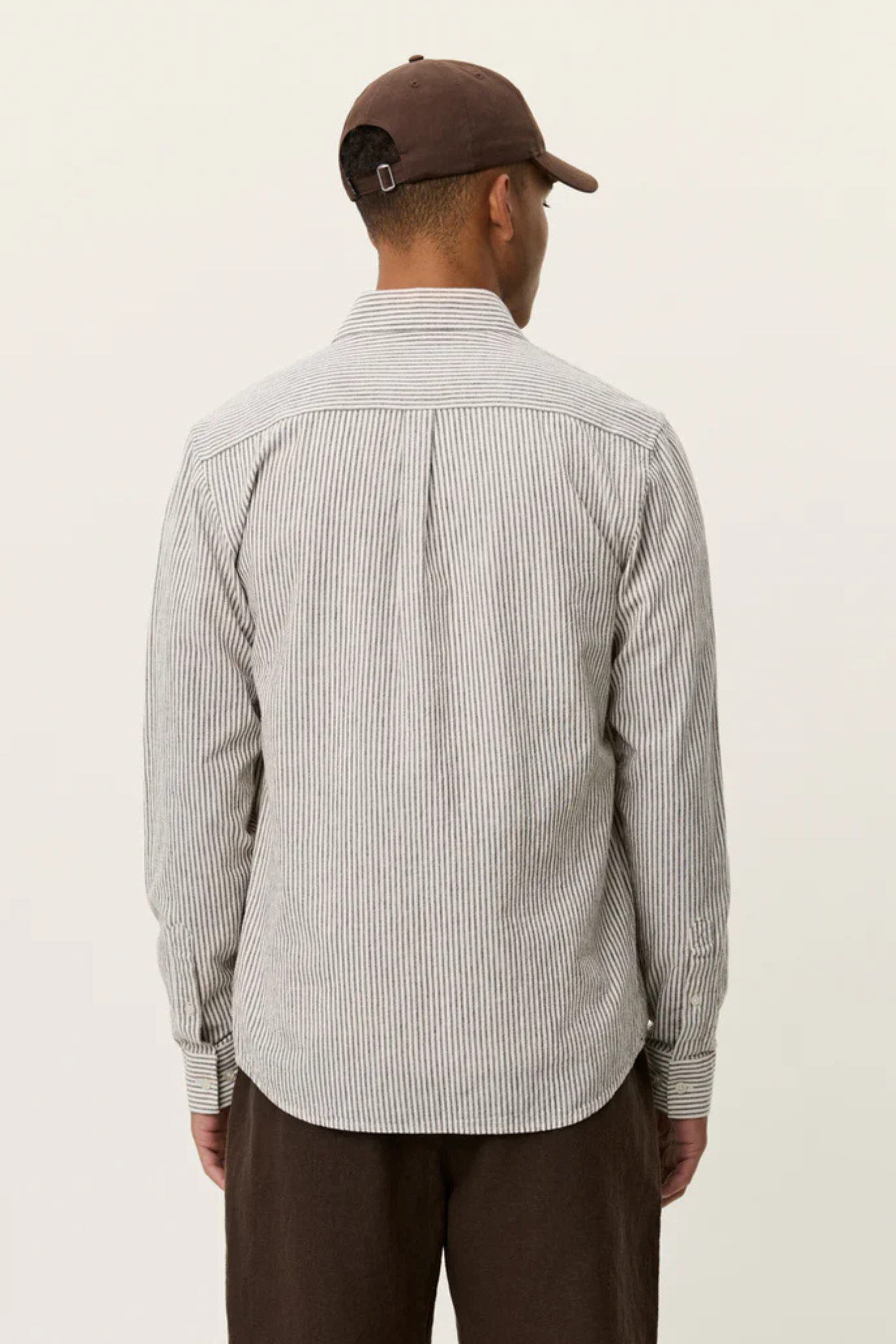 KONRAD STRIPE COTTON LINEN SHIRT - TEAK BROWN