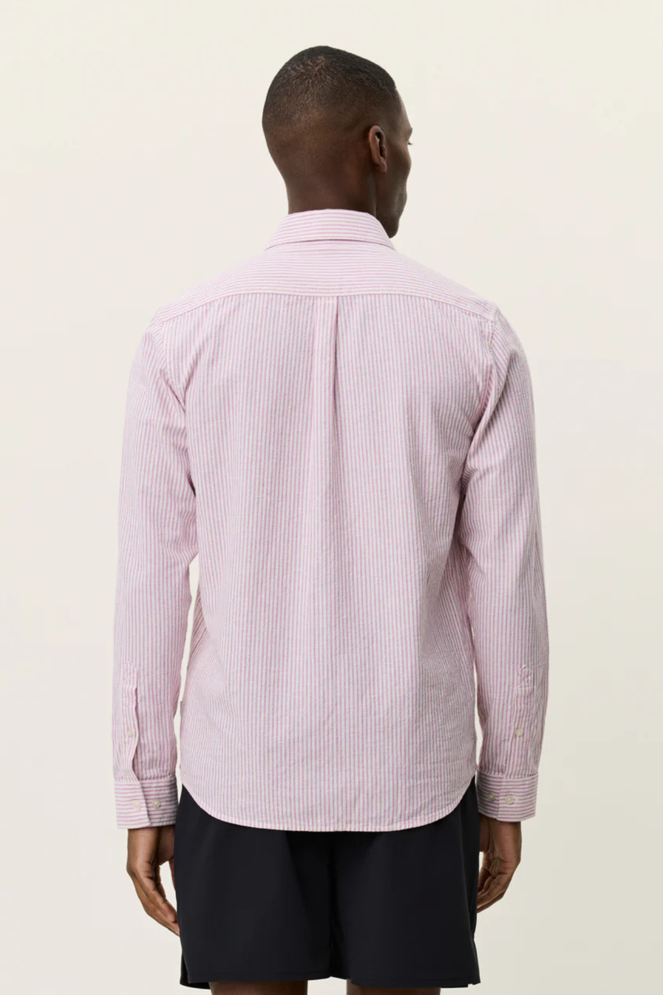 KONRAD STRIPE COTTON LINEN SHIRT - CROCUS PINK