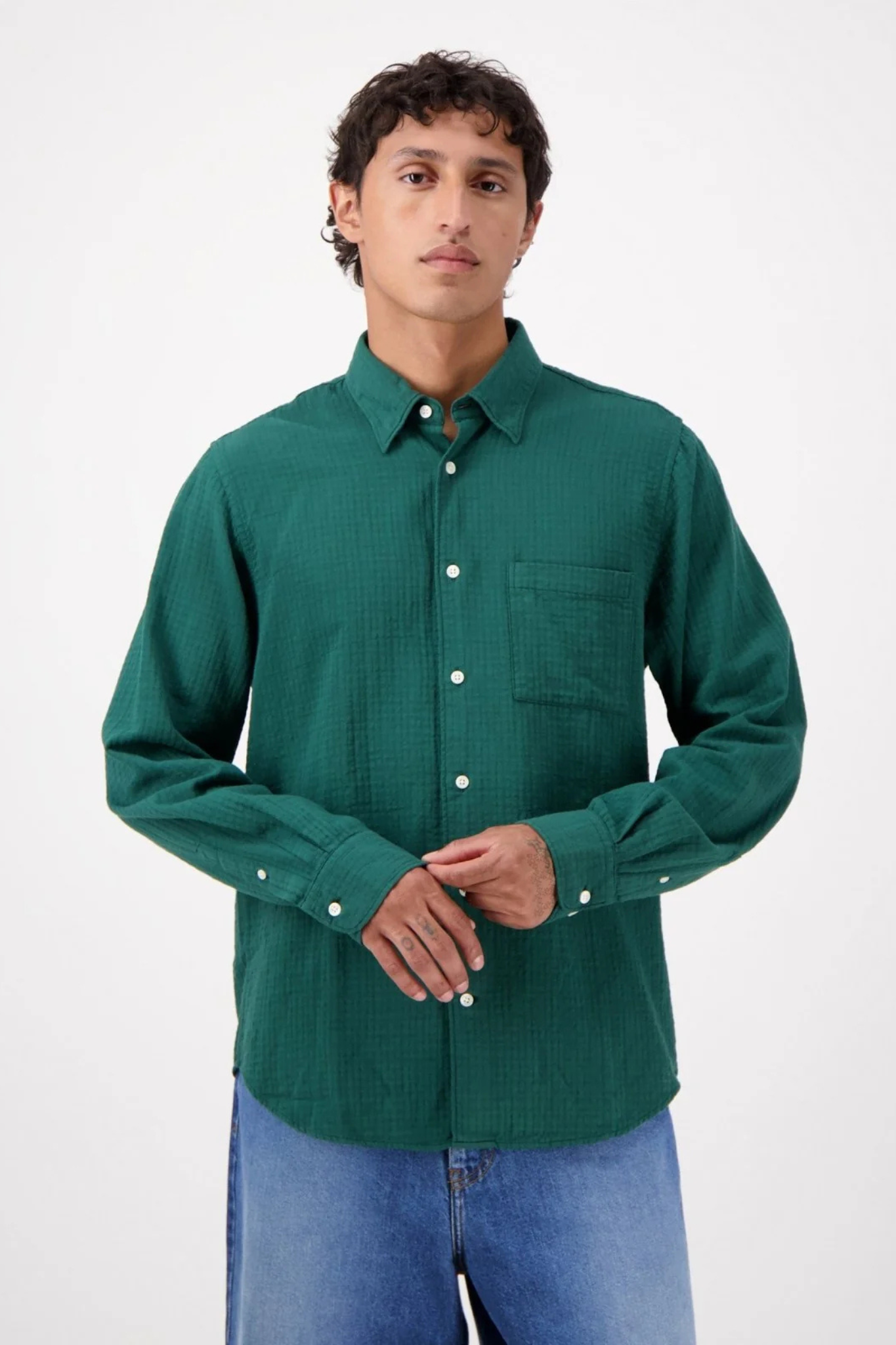 KONGA CRINKLE LONG SLEEVE SHIRT - BOTANICAL GREEN