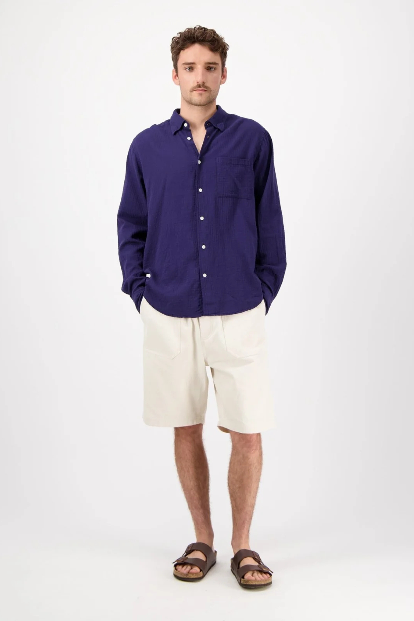 KONGA CRINKLE LONG SLEEVE SHIRT - NAVY