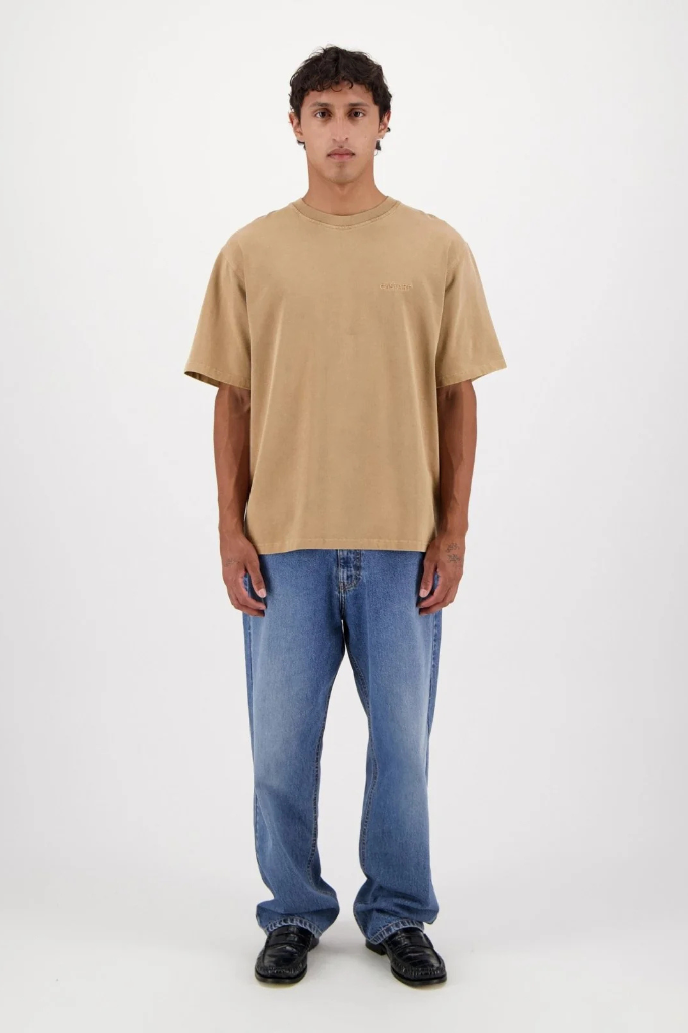 STONEWASHED T-SHIRT - LIGHT BROWN