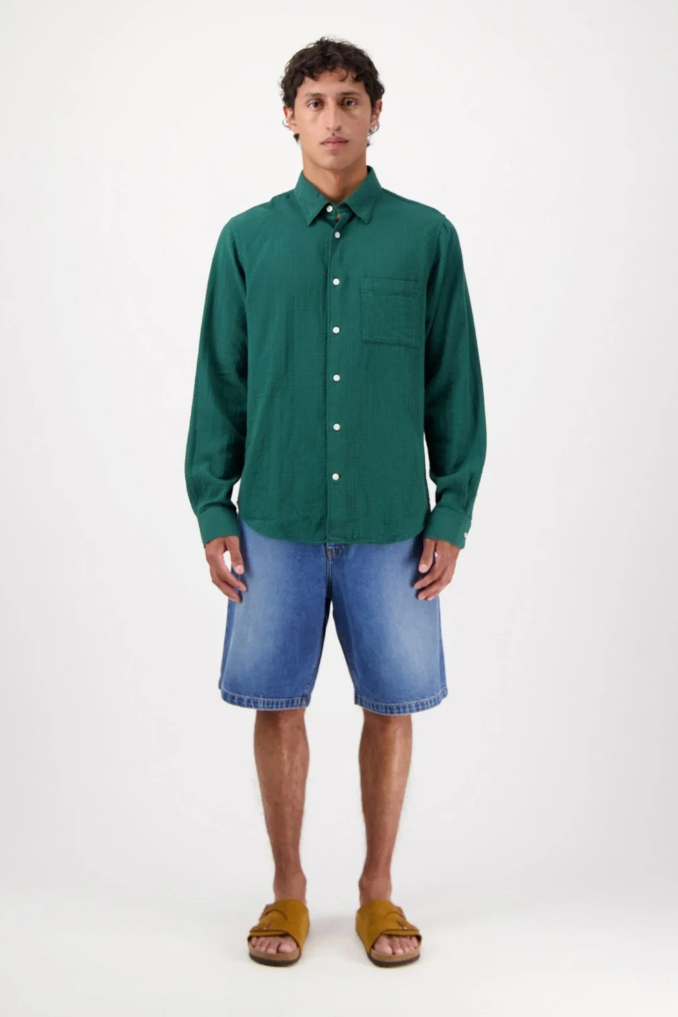 KONGA CRINKLE LONG SLEEVE SHIRT - BOTANICAL GREEN