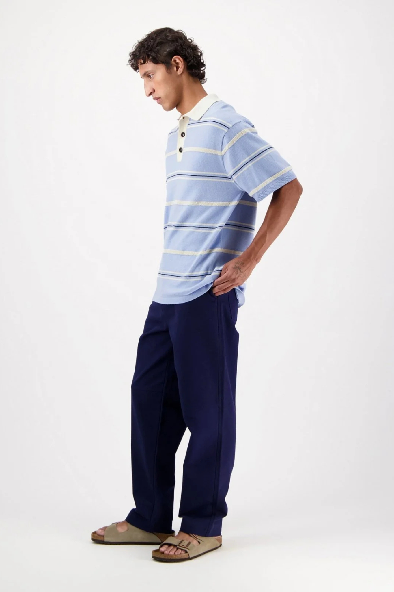 LUNDY STRIPE POLO - LIGHT BLUE