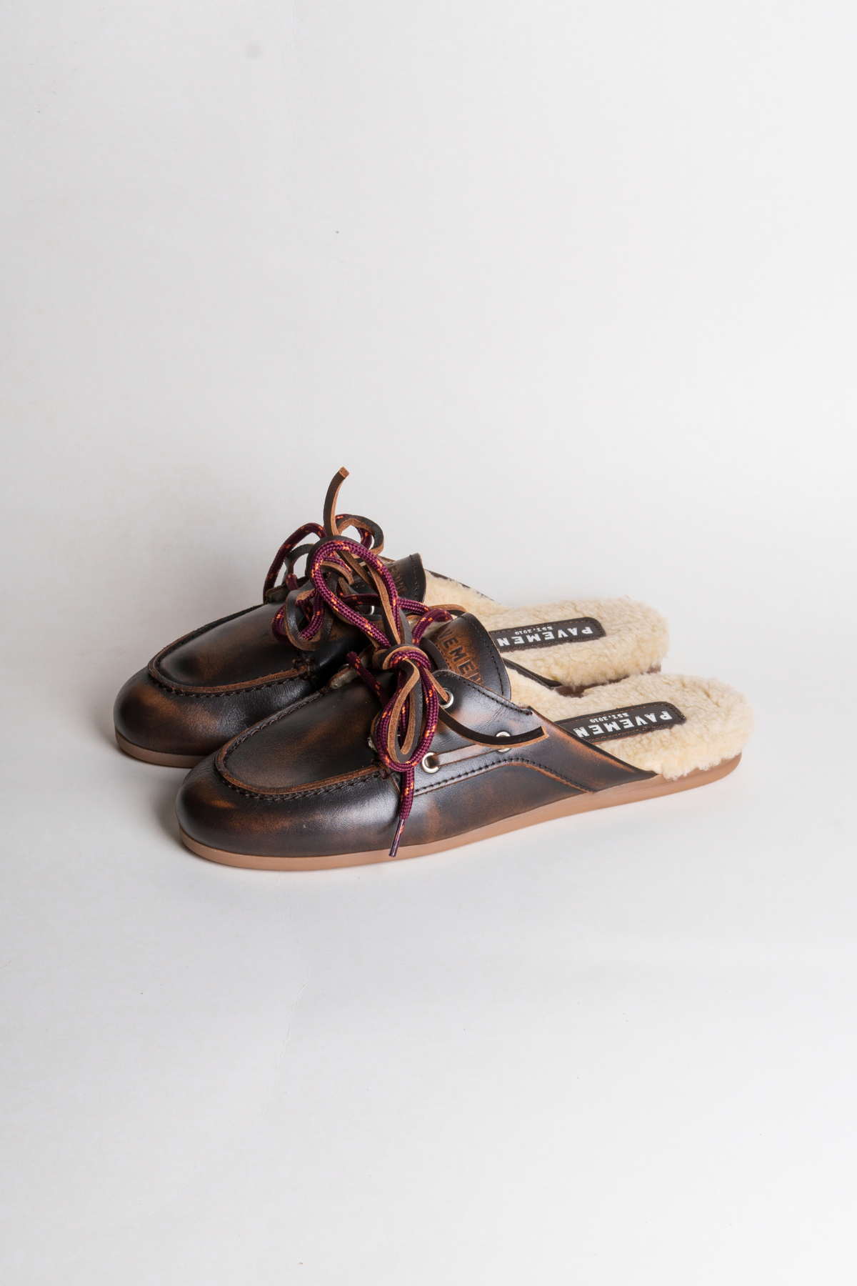 YASMA LACE FUR SHOES - DARK BROWN VINTAGE