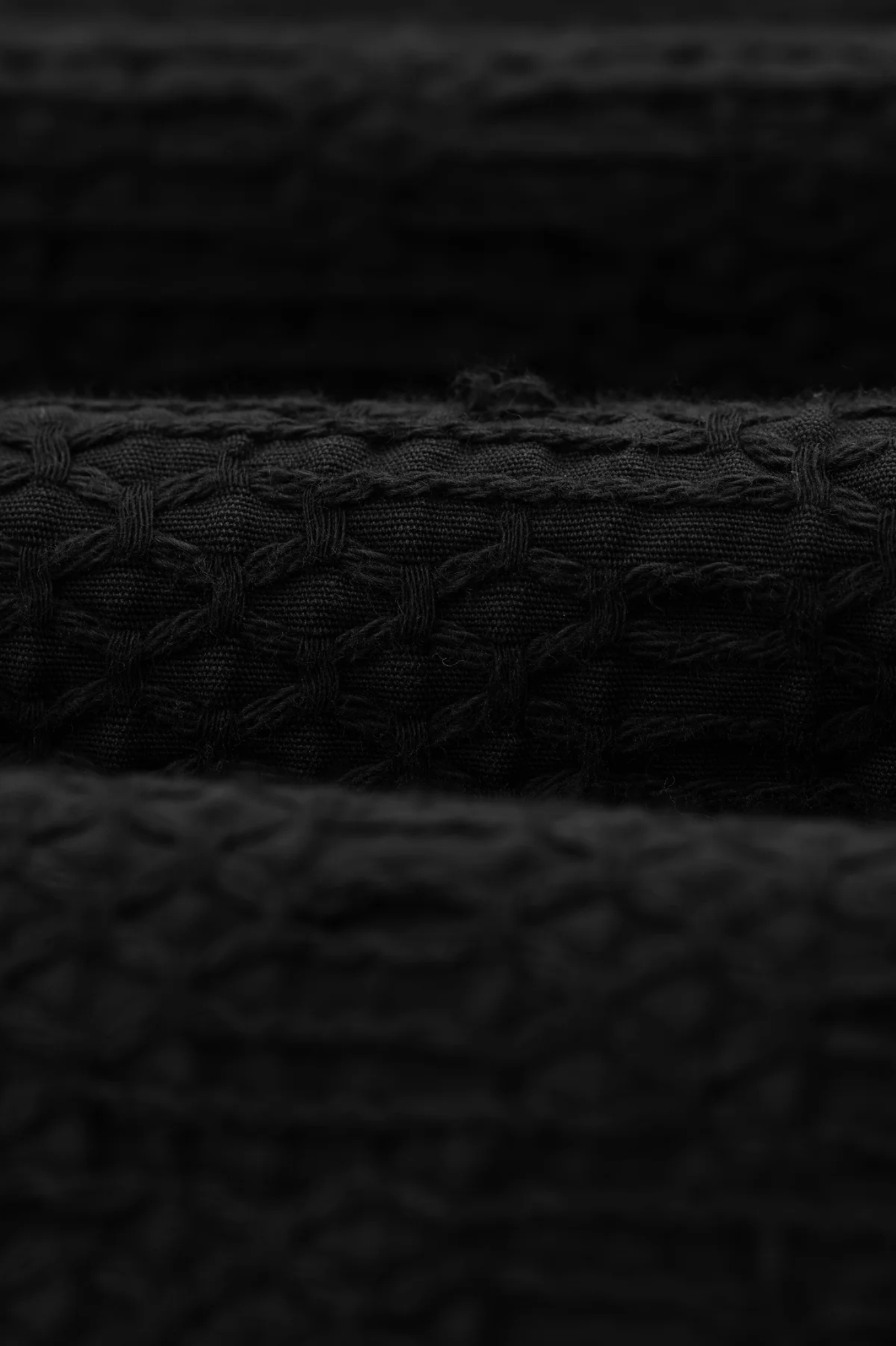 Wax London kurt honeycomb dobby shirt in black. Close fabric view