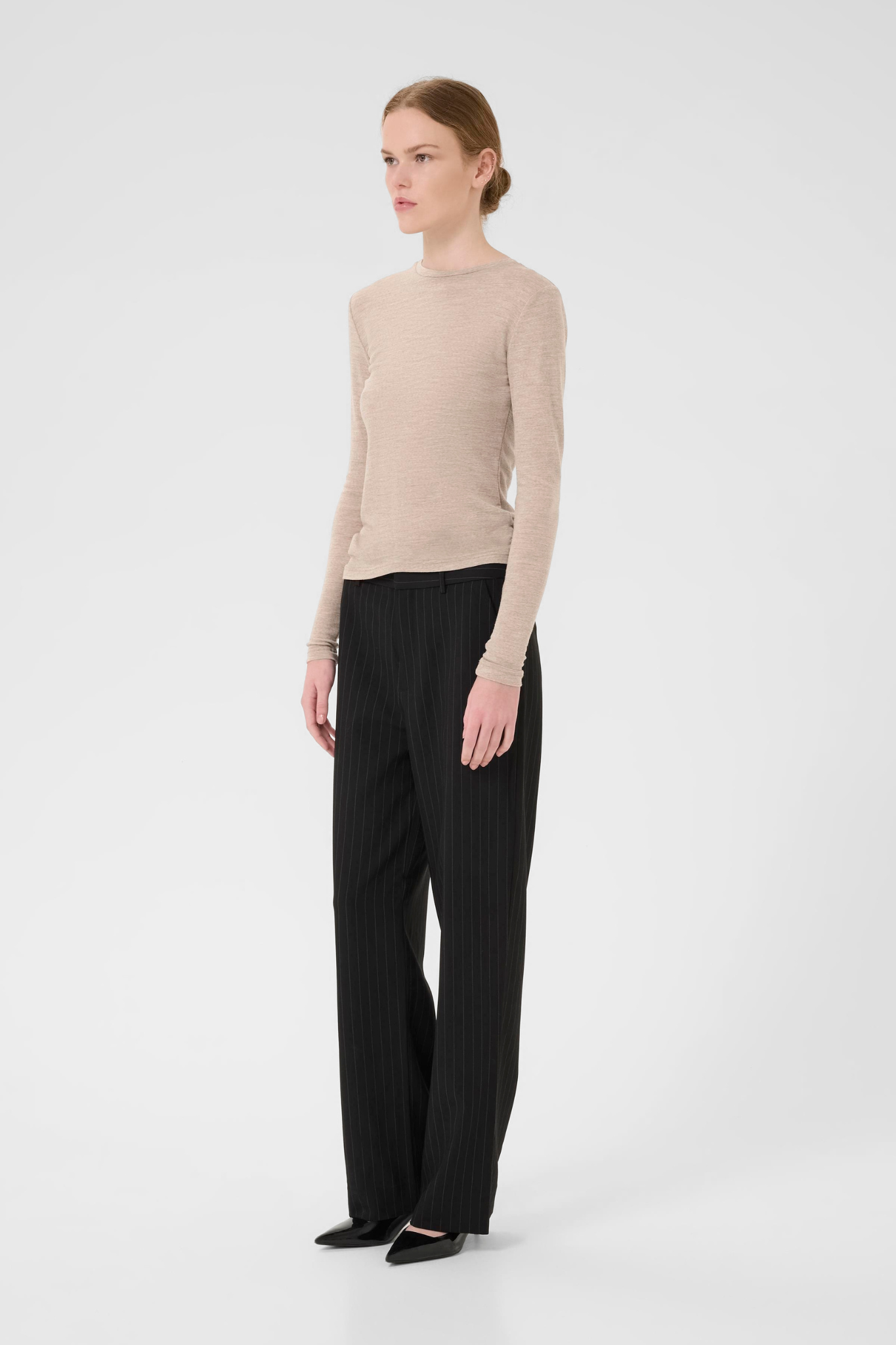 NINIA LS WOOL ROUNDNECK NOOS - SAND MELANGE