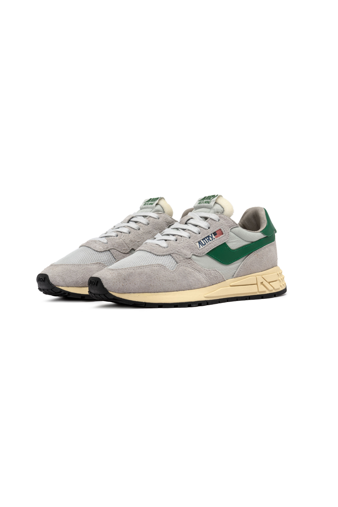 Autry reelwind low men sneakers in grey suede and green. Side view