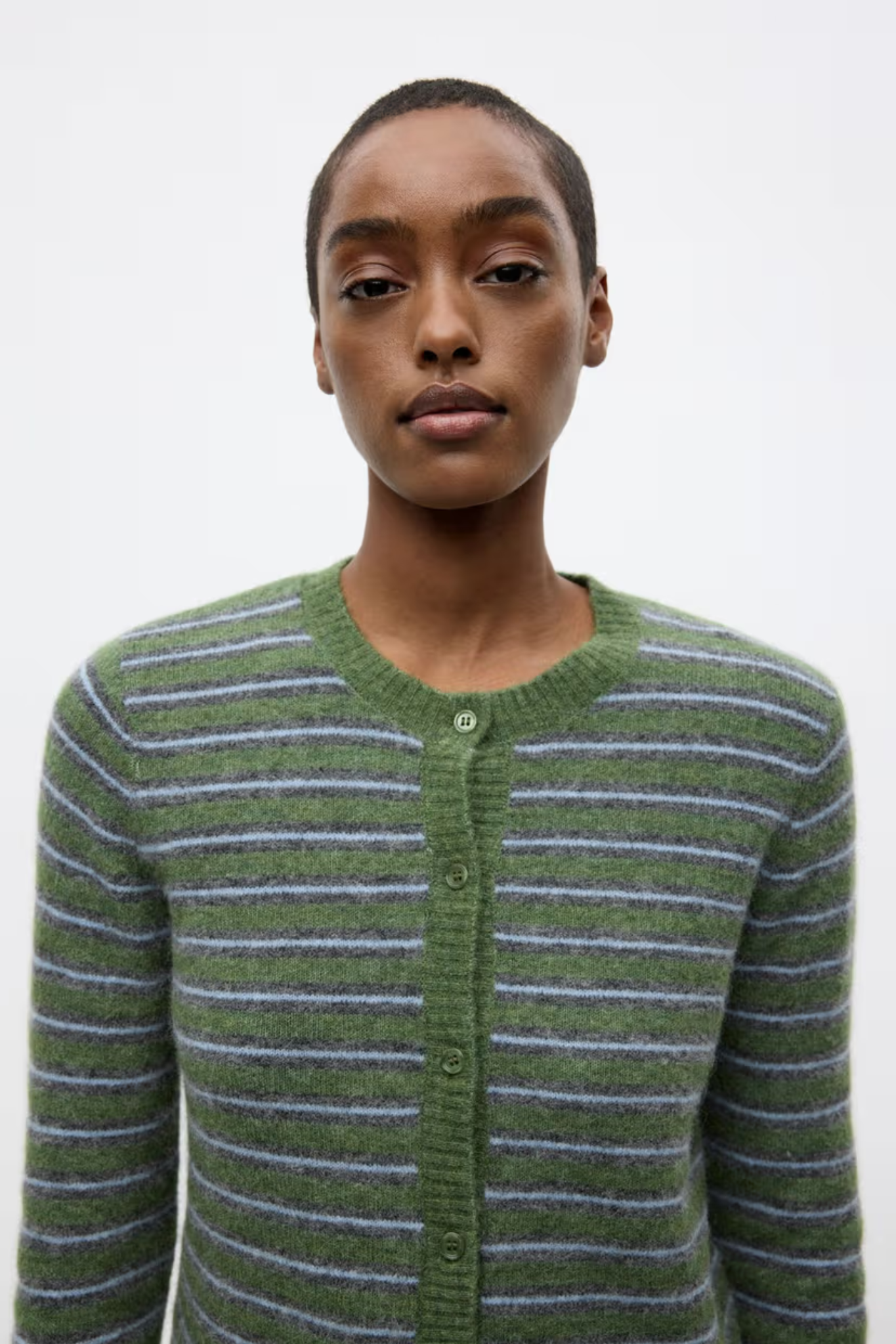 ADA LS CARDIGAN - CHIVE STRIPE