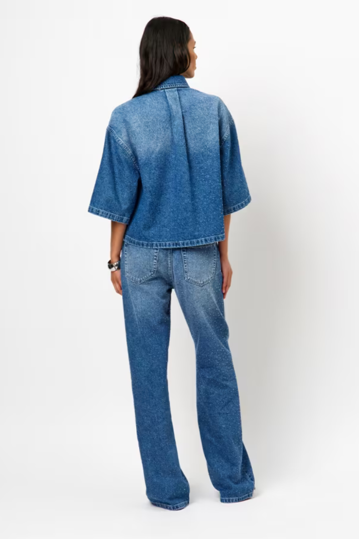 DAISY RHINESTONE DENIM SHIRT - VINTAGE BLUE
