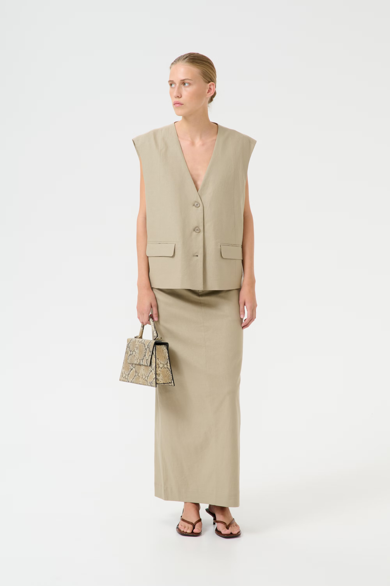 IZZA LINEN WAISCOAT - SILVER SAGE