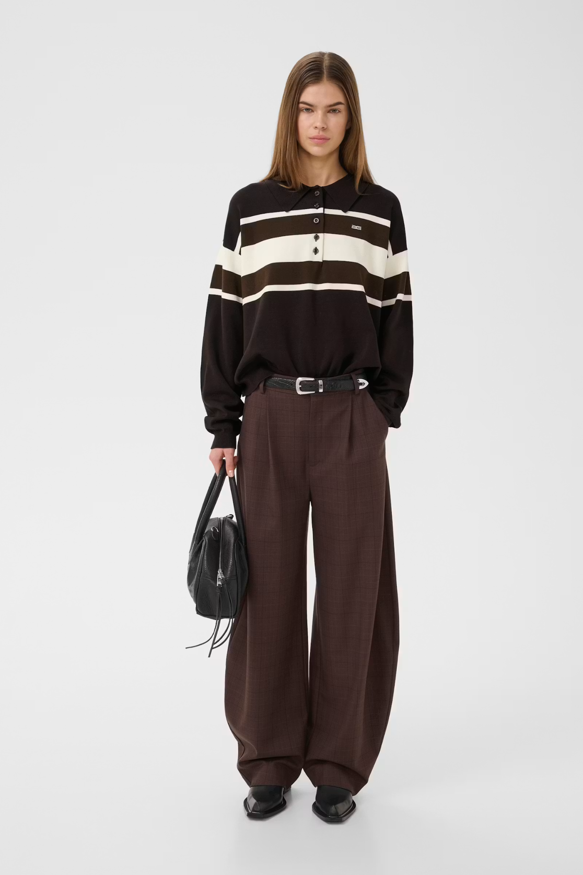 ALEXU POLO PULLOVER - GANACHE/SLATE BLACK/EGRET