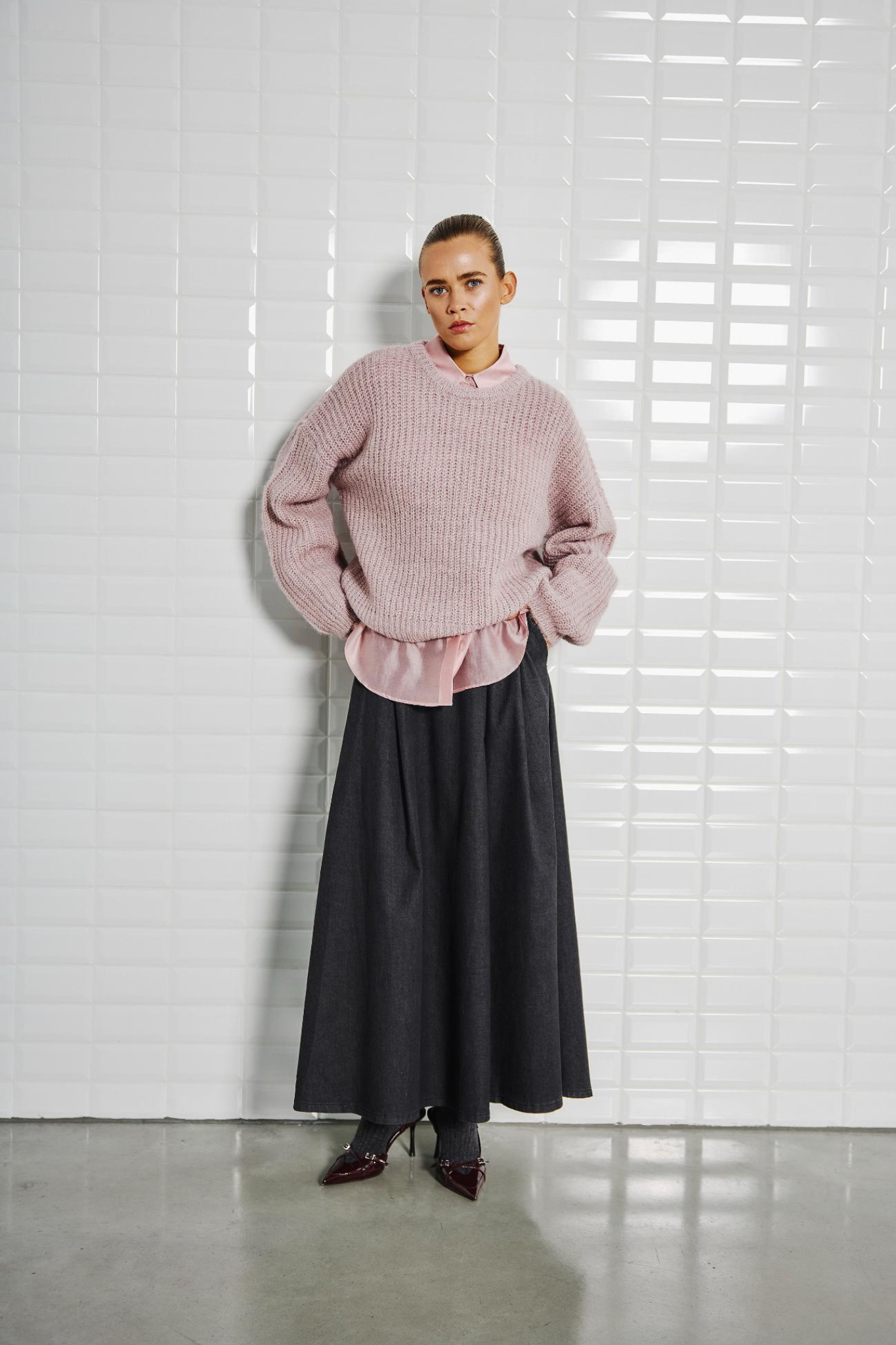 OPHELIA LS PULLOVER - DARK ROSE MELANGE