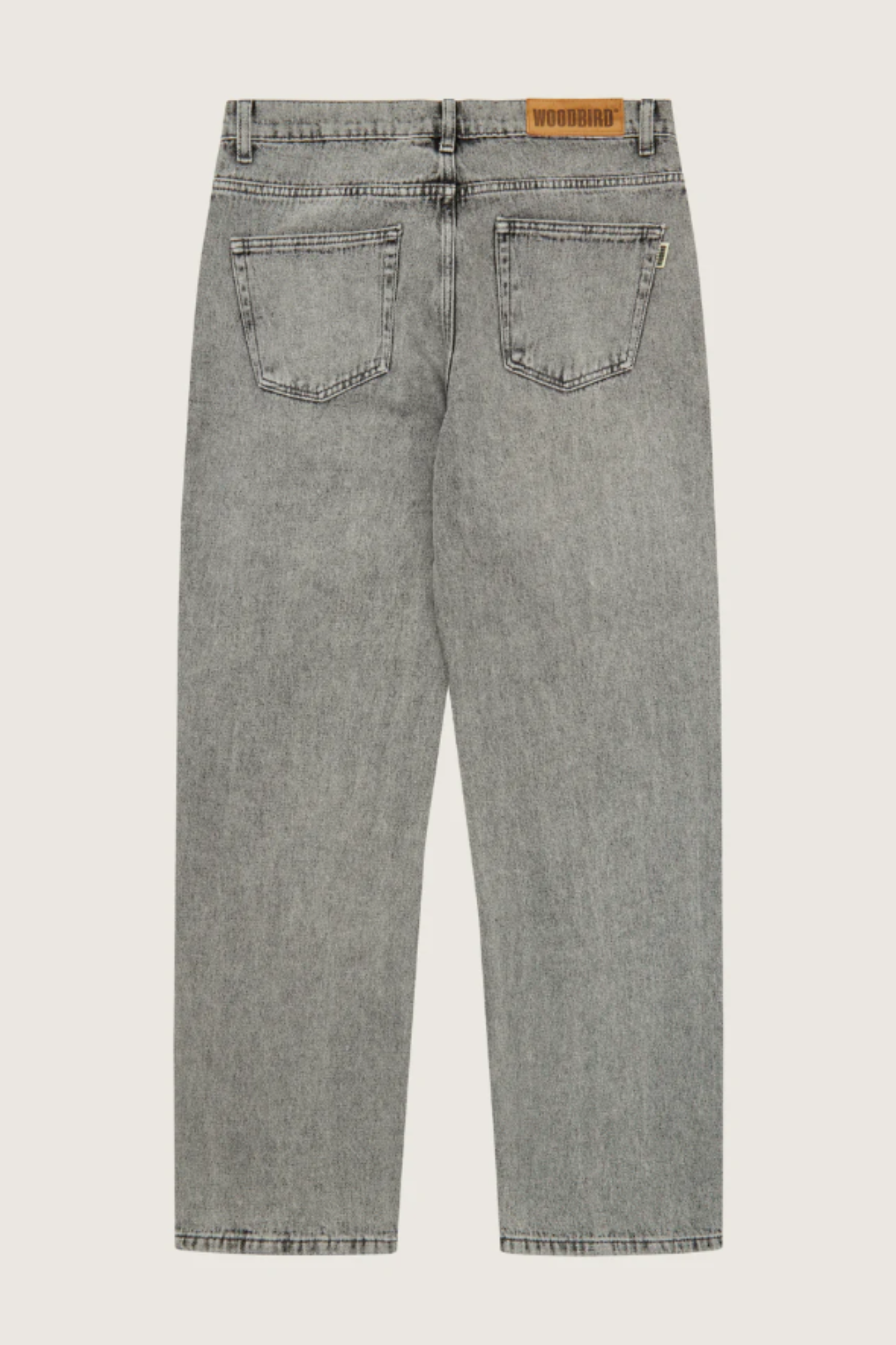 Woodbird Leroy ash grey jeans. Back flatlay view
